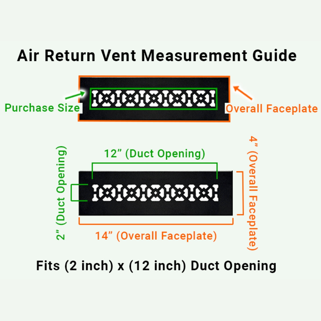 Achtek 2x12 air return vent purchase guide: fits 2" × 12" duct opening with 4" × 14" overall faceplate size