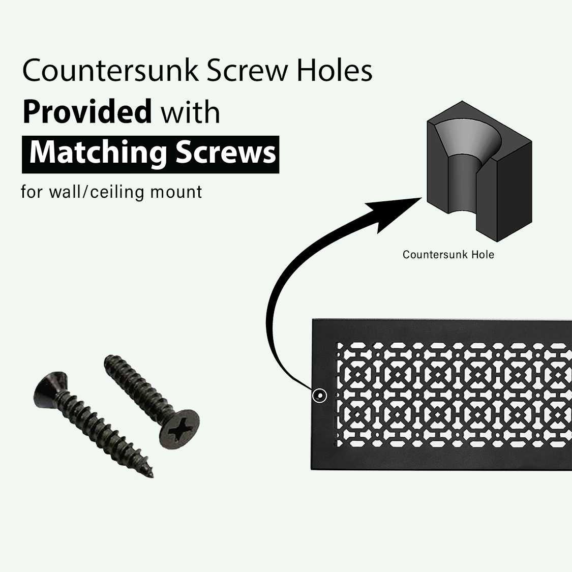 Achtek 2x10 air return vent cover with countersunk screw holes for wall and ceiling