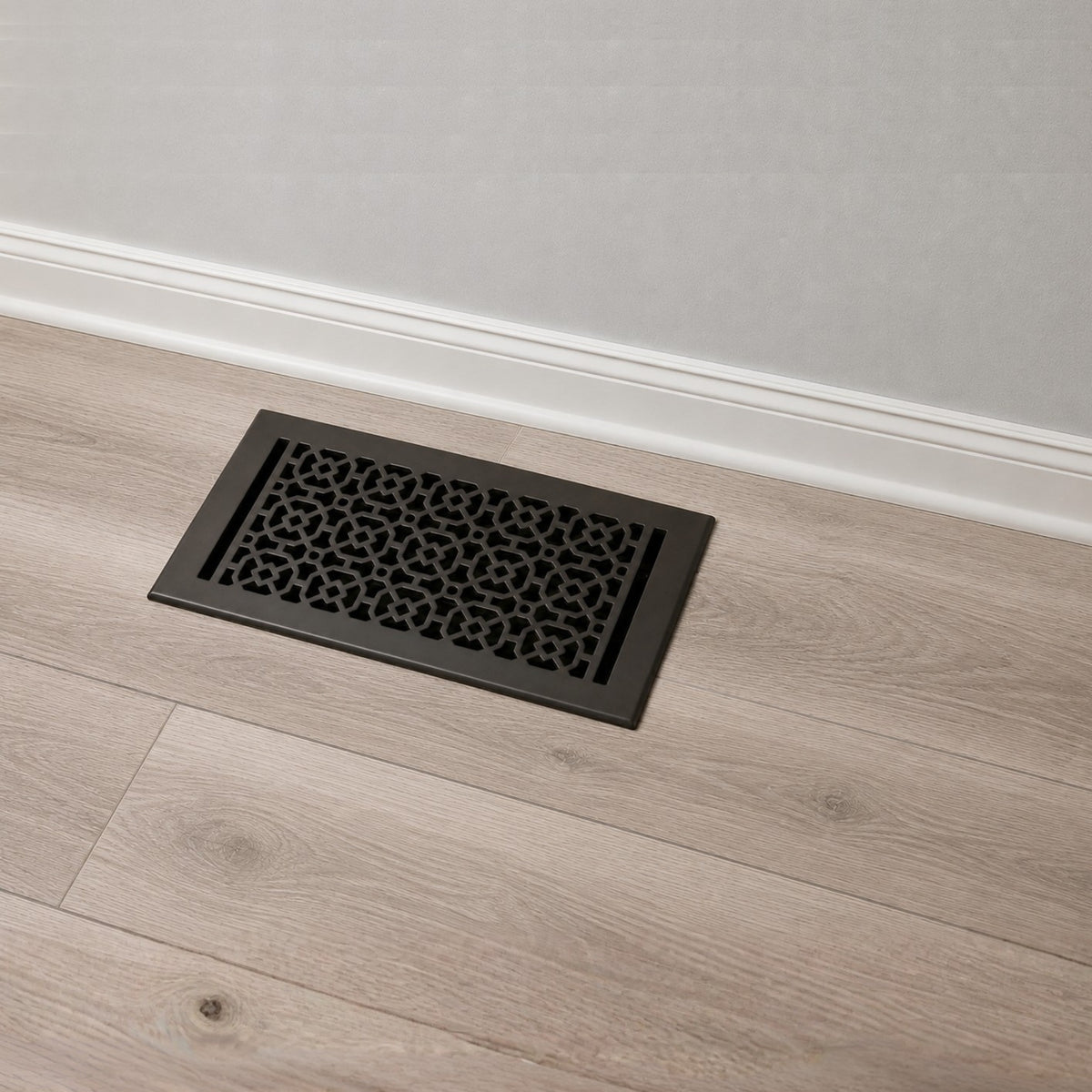 Achtek 6x12 heavy duty cast aluminum air supply vent for floor mounting with black finish, gravity drop installations