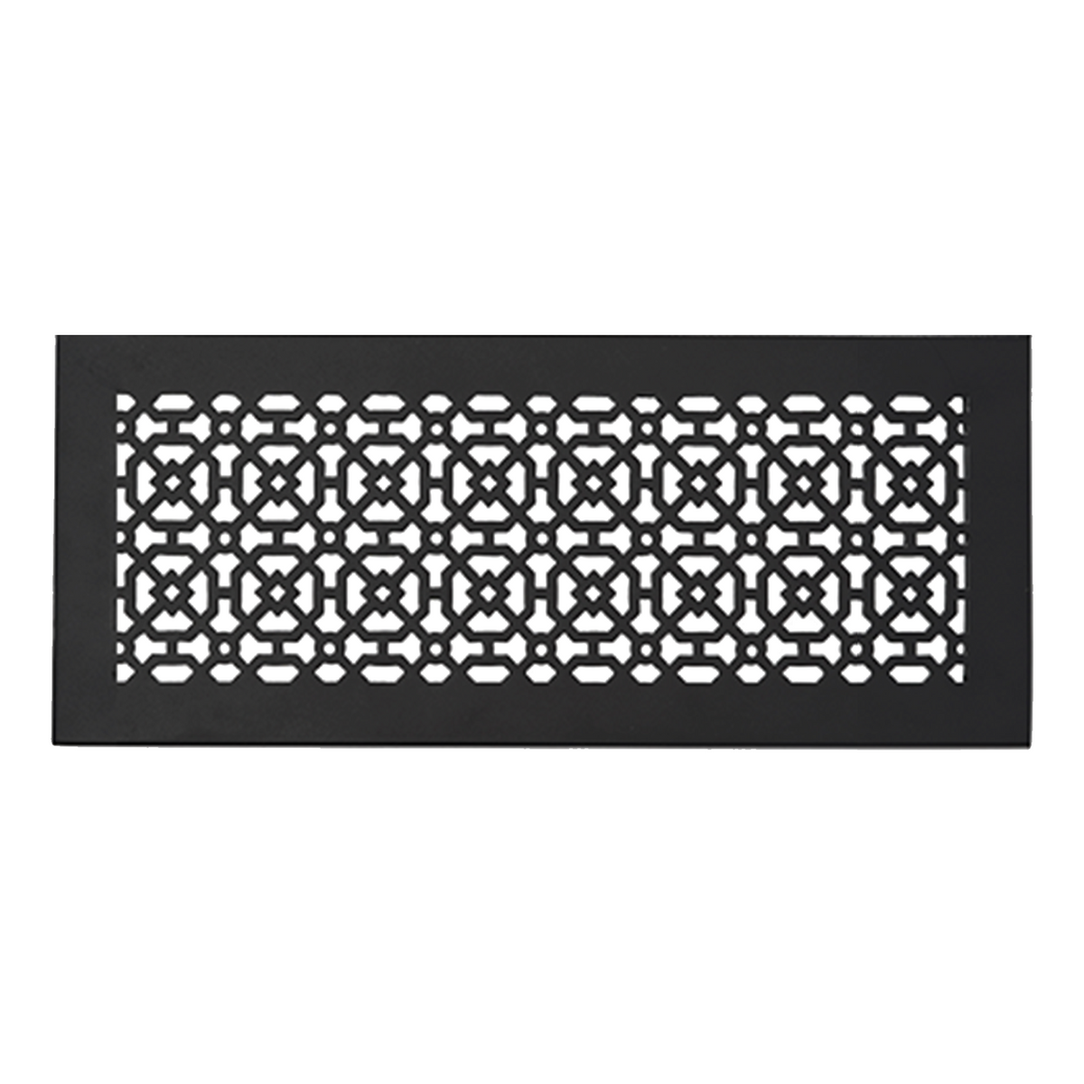 Achtek 6x18 powder coated black air vent with geometric pattern for floor mounting, gravity drop installations