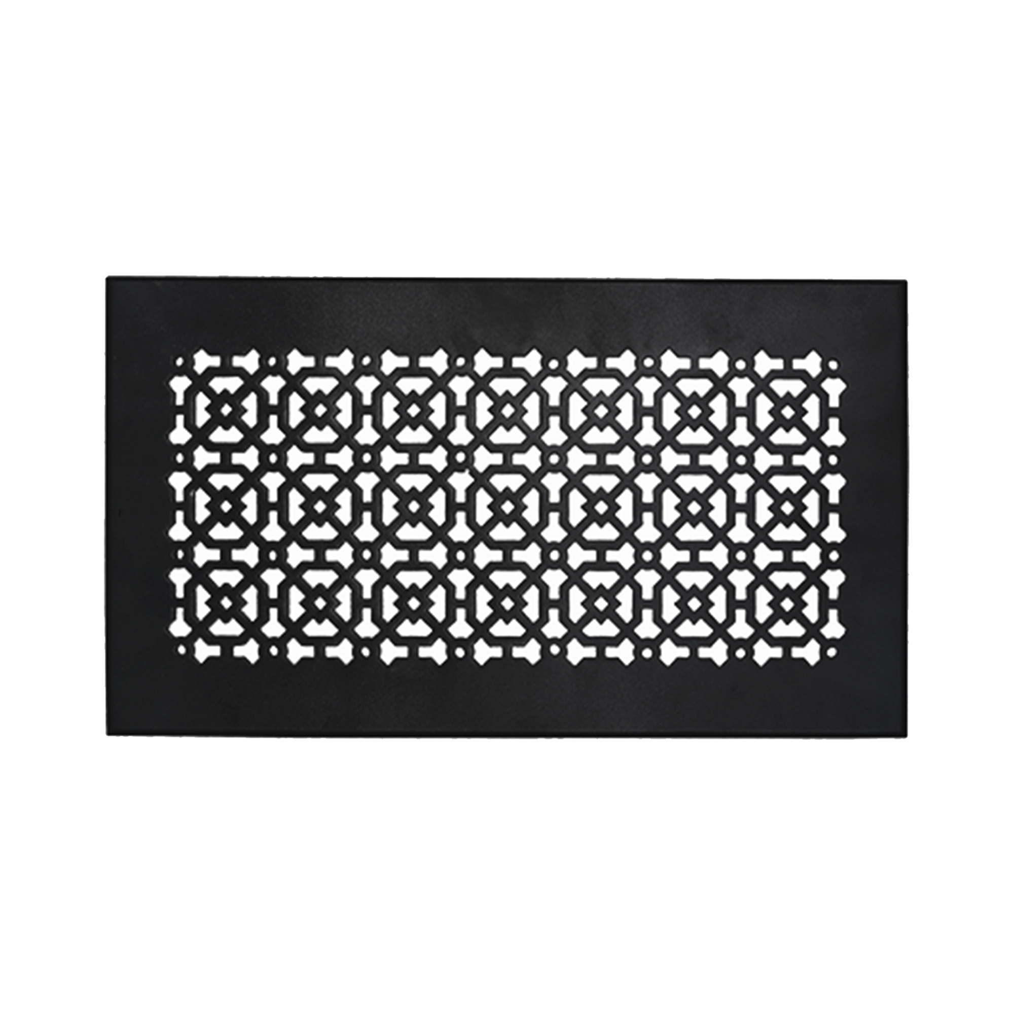 Achtek 8x16 solid cast aluminum black air return vent with geometric pattern for floor mounting, gravity drop installations