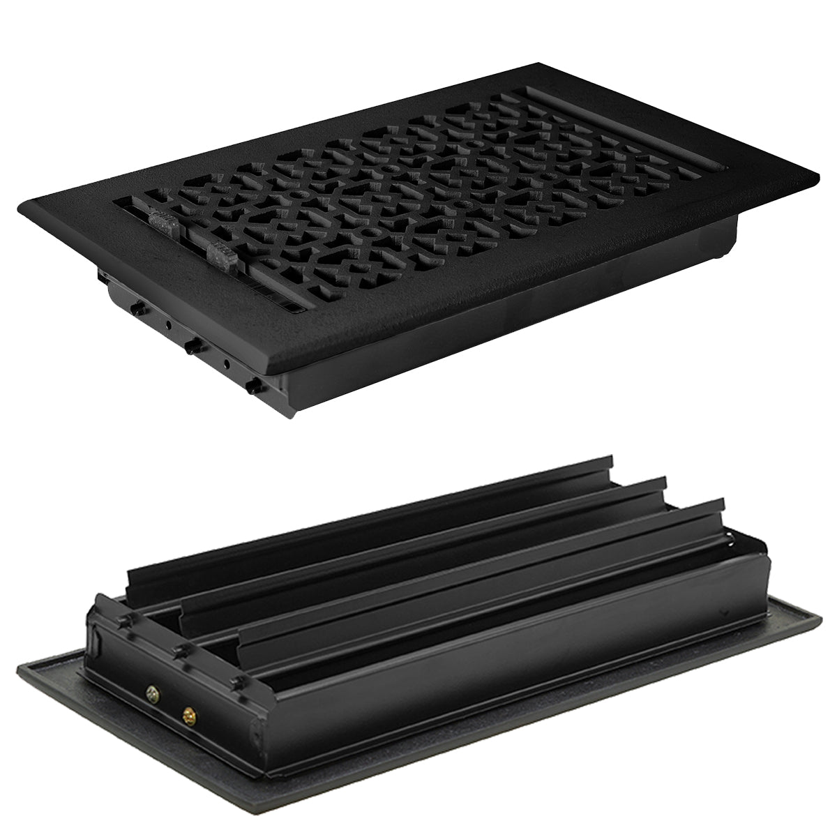 Achtek 6x10 powder coated black air supply louvered vent with patent design, gravity drop installations for floor mounting