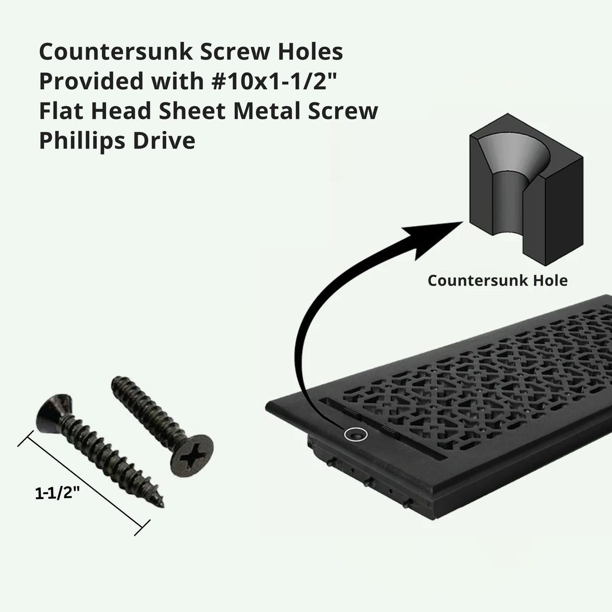 Achtek Air Supply for wall provided with Countersunk screw holes, 10*1 – ½ flat head sheet metal screw Philips drive
