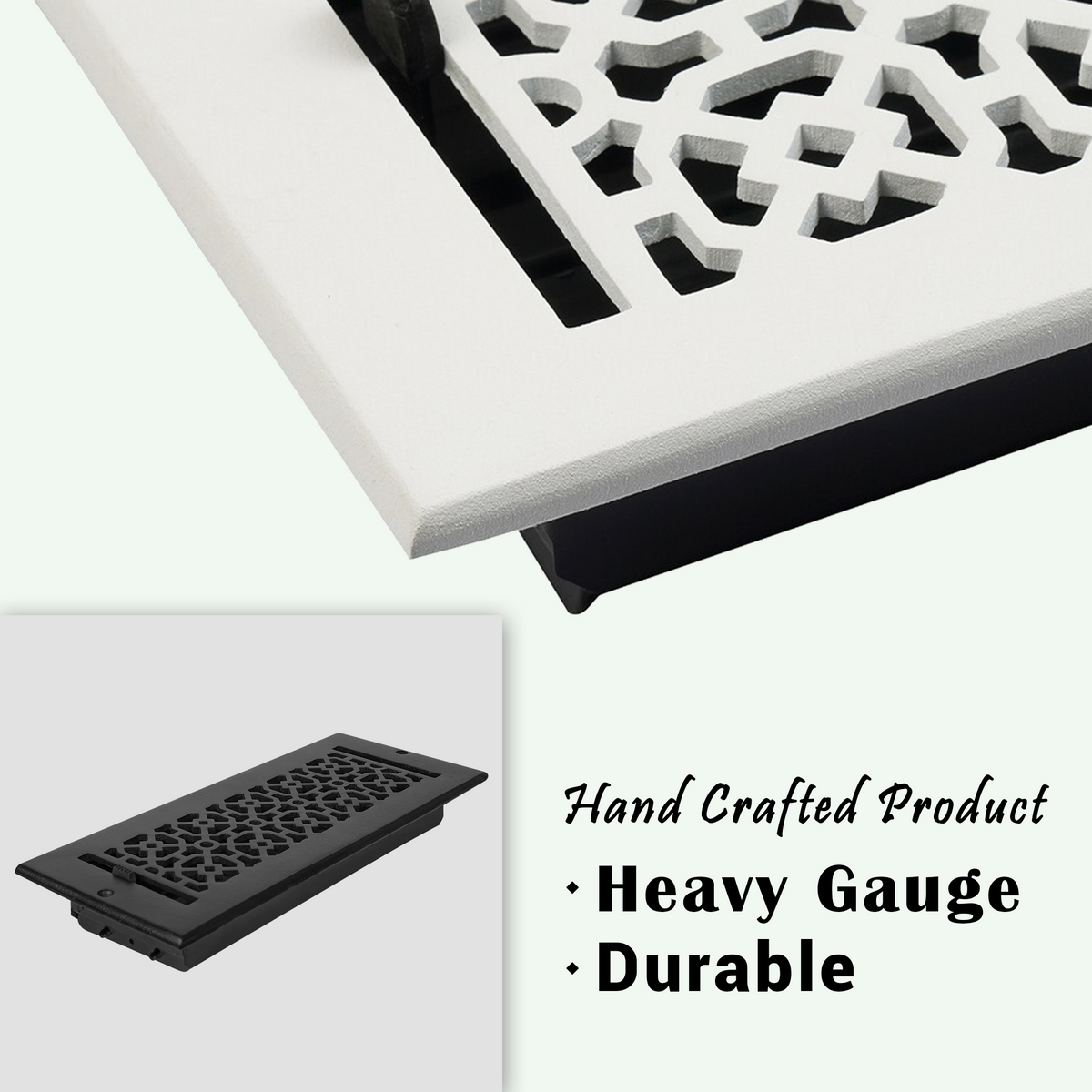 Achtek powder coated black air supply vent for floor with patent design, beveled edge, gravity drop installations