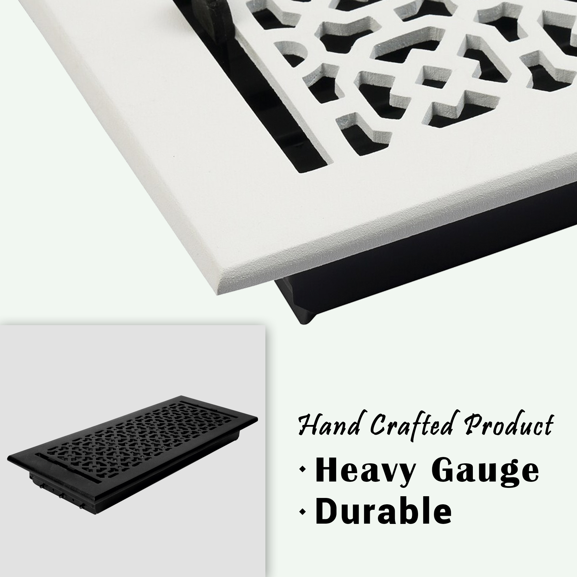 Achtek powder coated black air supply vent for floor mounting with beveled edge, patent design, provided with metal louver