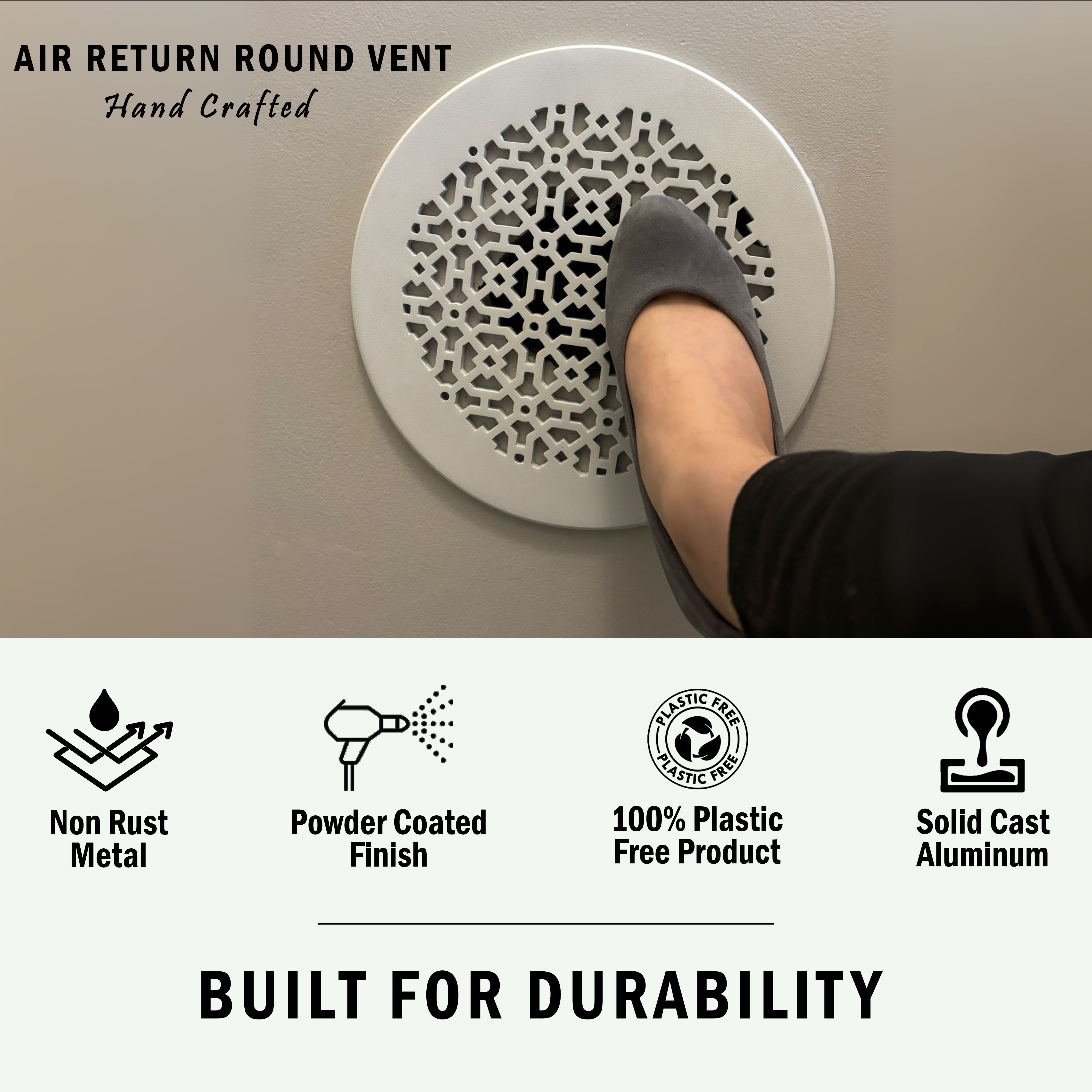 Achtek 12" Duct (14" Overall) Round Vent Cast Aluminum Handcrafted