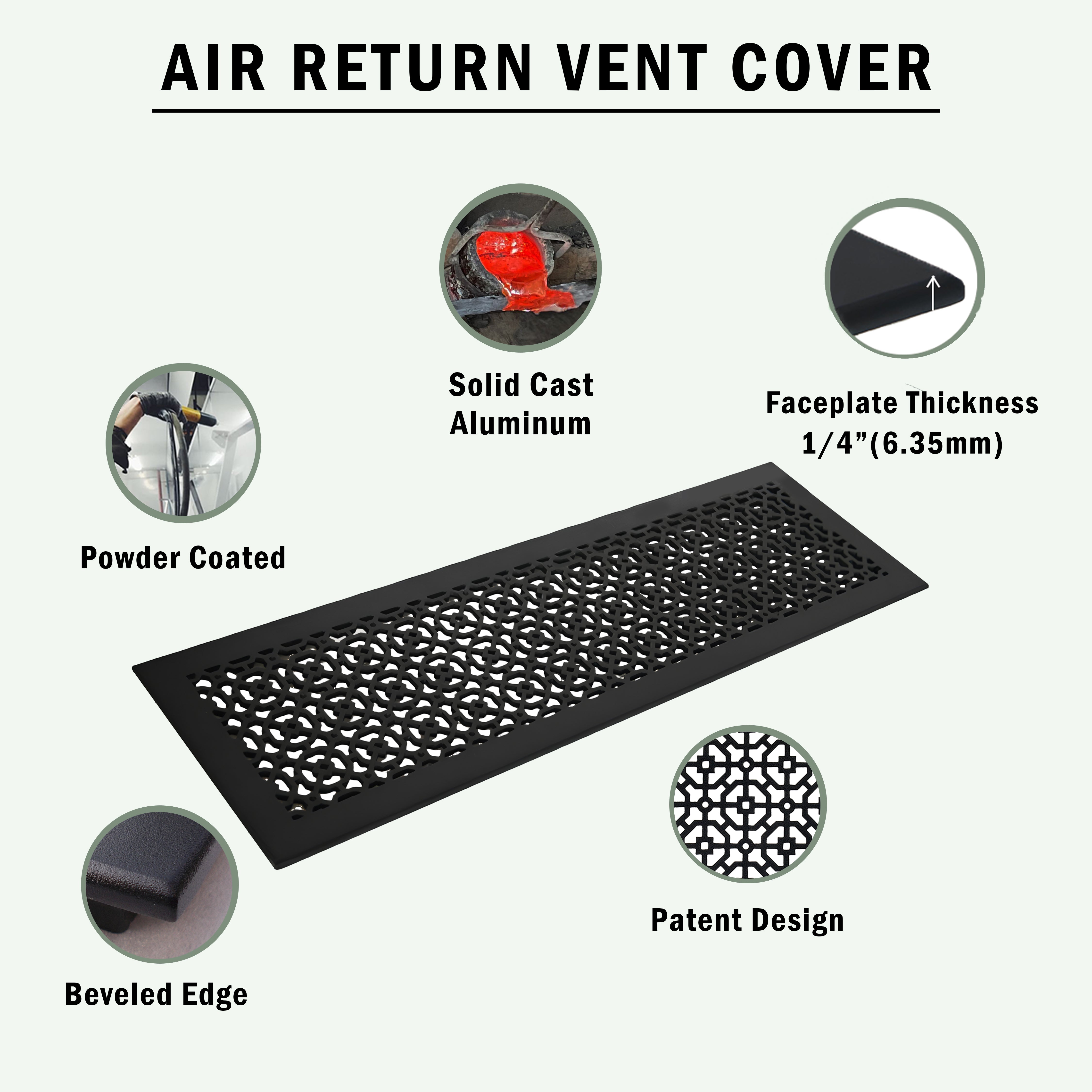 Achtek 12"x16" Heavy Cast Aluminum AIR RETURN | Powder Coated