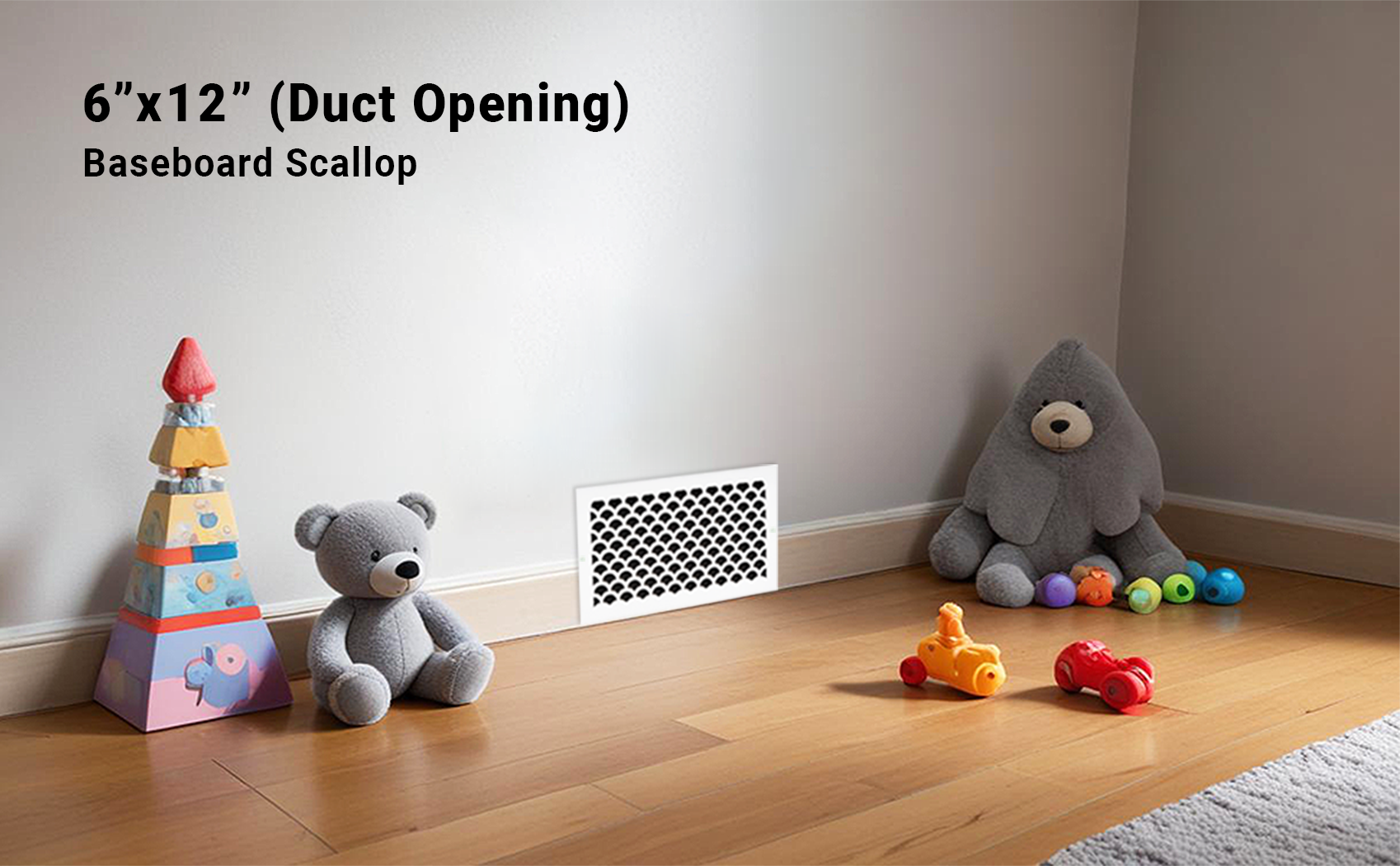 Scallop BASEBOARD 6"x12" Duct opening Solid Cast Aluminum Grill Vent Cover | Powder Coated