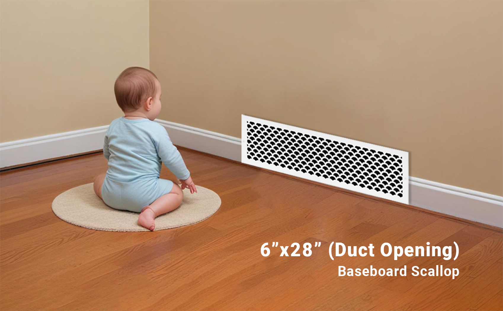 Scallop BASEBOARD 6"x28" Duct opening Solid Cast Aluminum Grill Vent Cover | Powder Coated