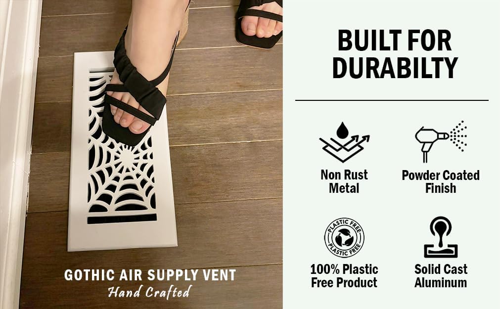 Spooky Gothic 6"x14" Solid Cast Aluminum louvered Air Supply | Powder Coated