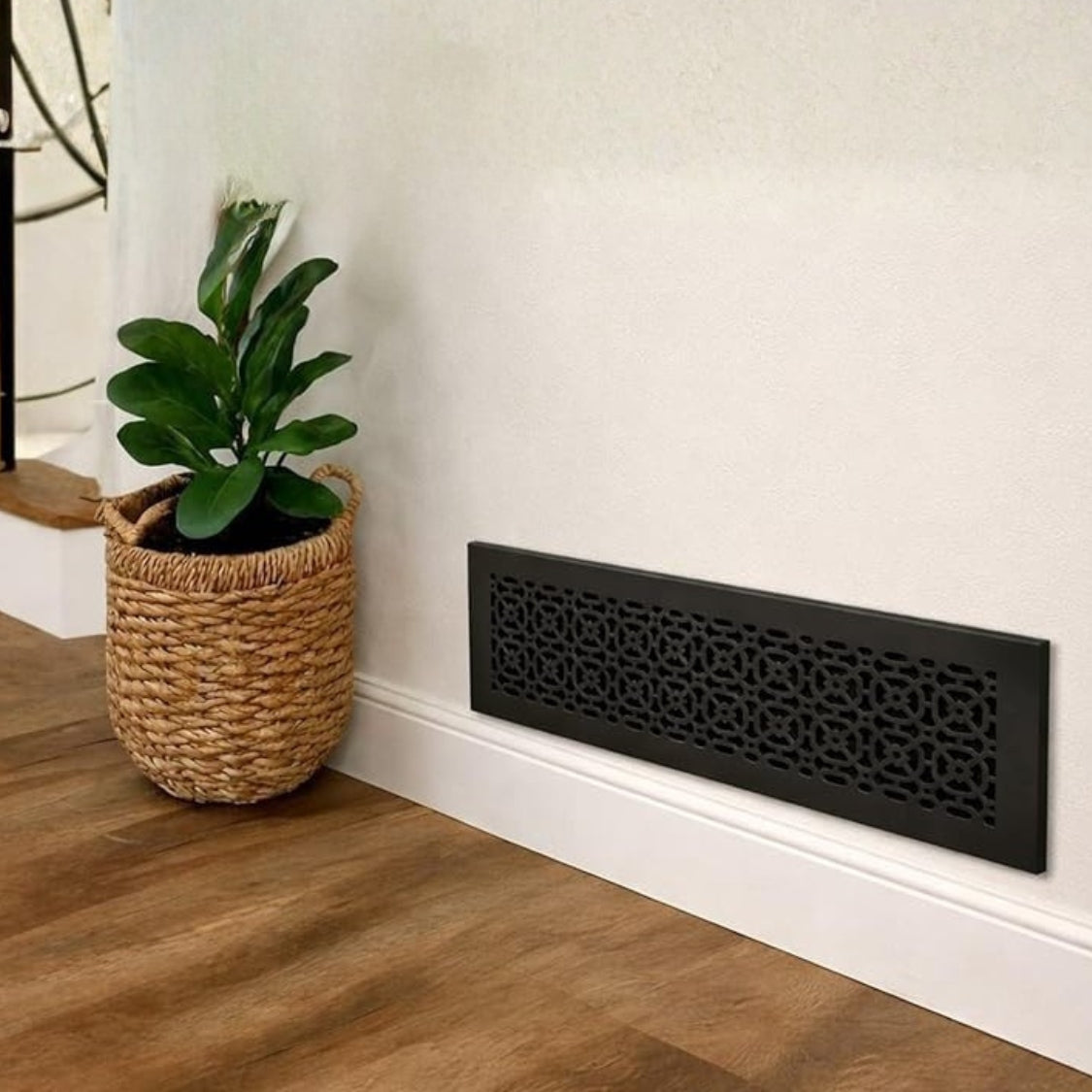 6x22 Achtek handcrafted black air return ventilation grill for installation on wall, provided with matching #10 screws