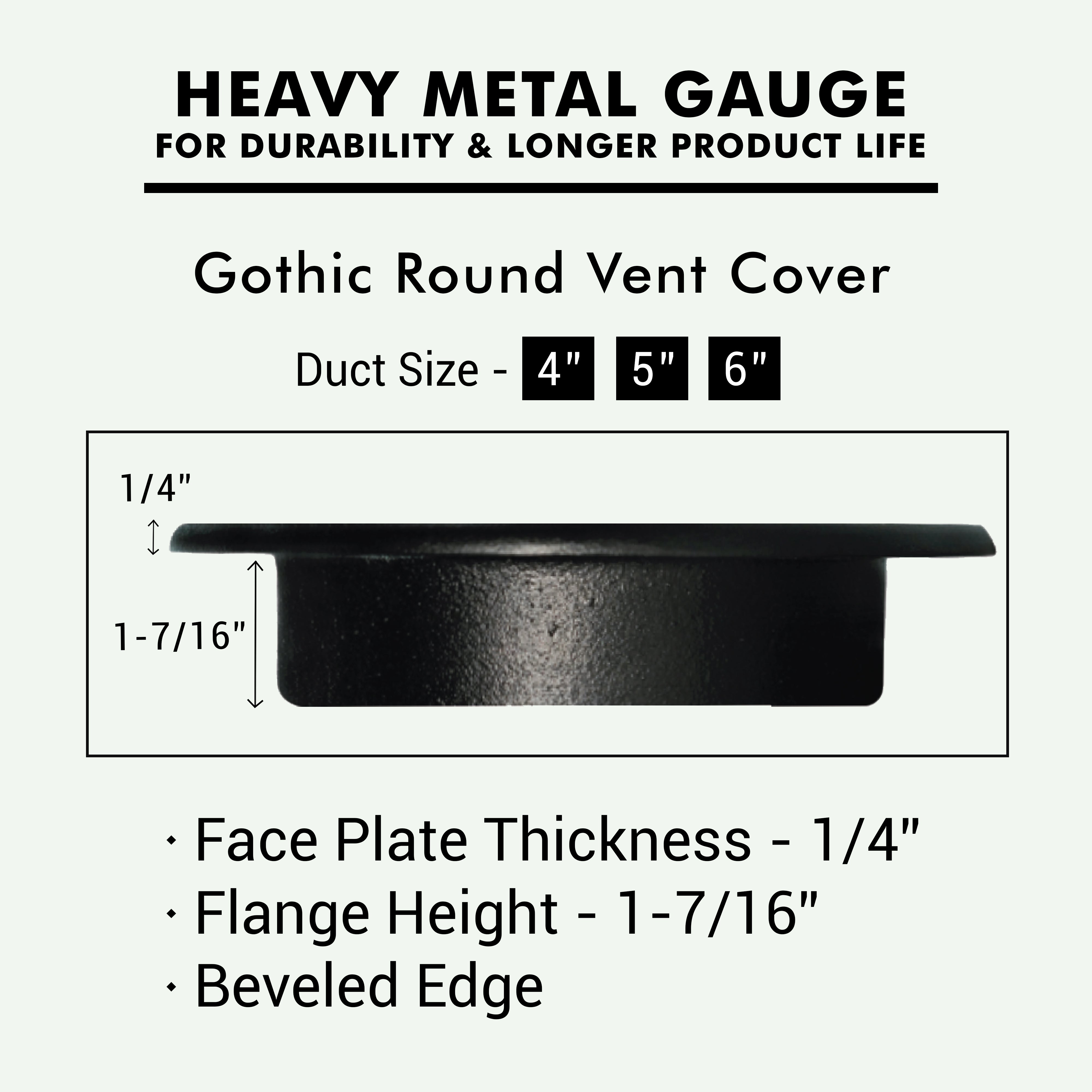 Grille ronde en aluminium moulé massif Spooky Gothic de 5 po | Revêtement en poudre