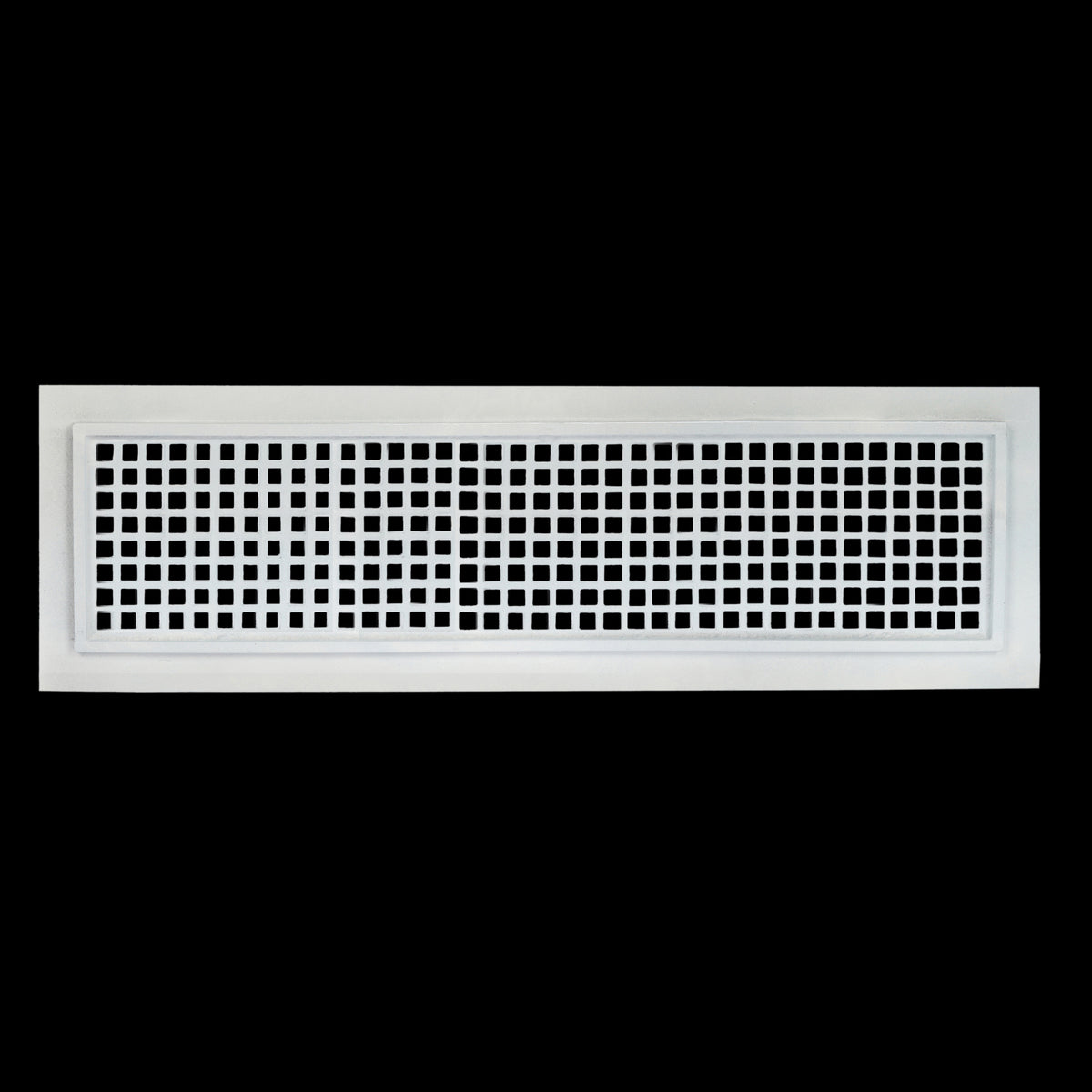 Mosaic 18x27 air return vent for floor mounting with white finish tapered edge, geometric design, gravity drop installations