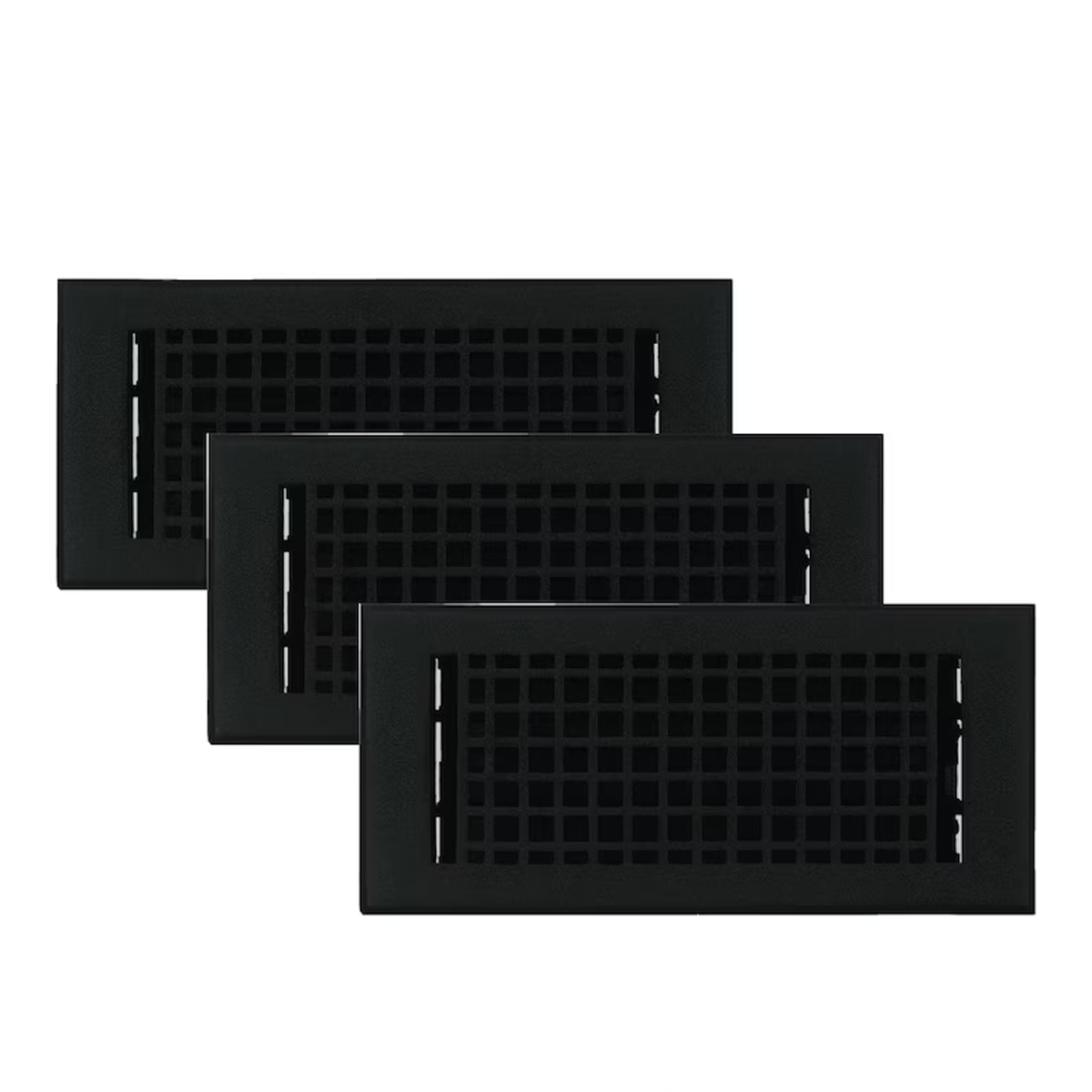 Mosaic 3 pack 4x10 air supply vent with powder coated black, beveled edge, with gravity drop installations for floor mounting