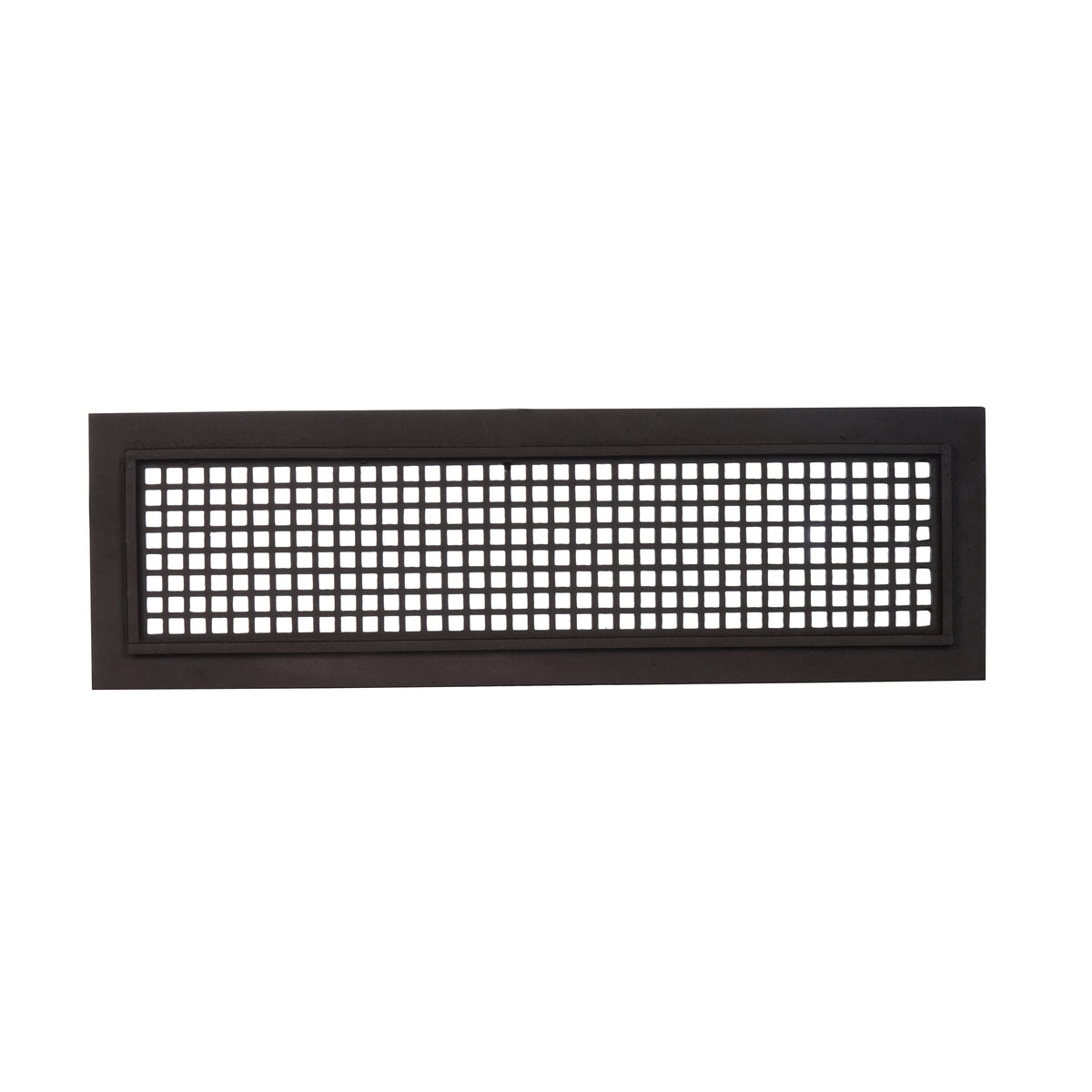 Mosaic 6x10 air return vent for floor mounting with black finish, tapered edge, gravity drop installations, geometric design