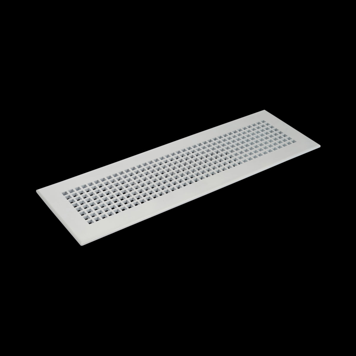 Mosaic 6x10 solid cast aluminum air return vent cover with white finish, tapered edge, gravity drop installations for floor mounting