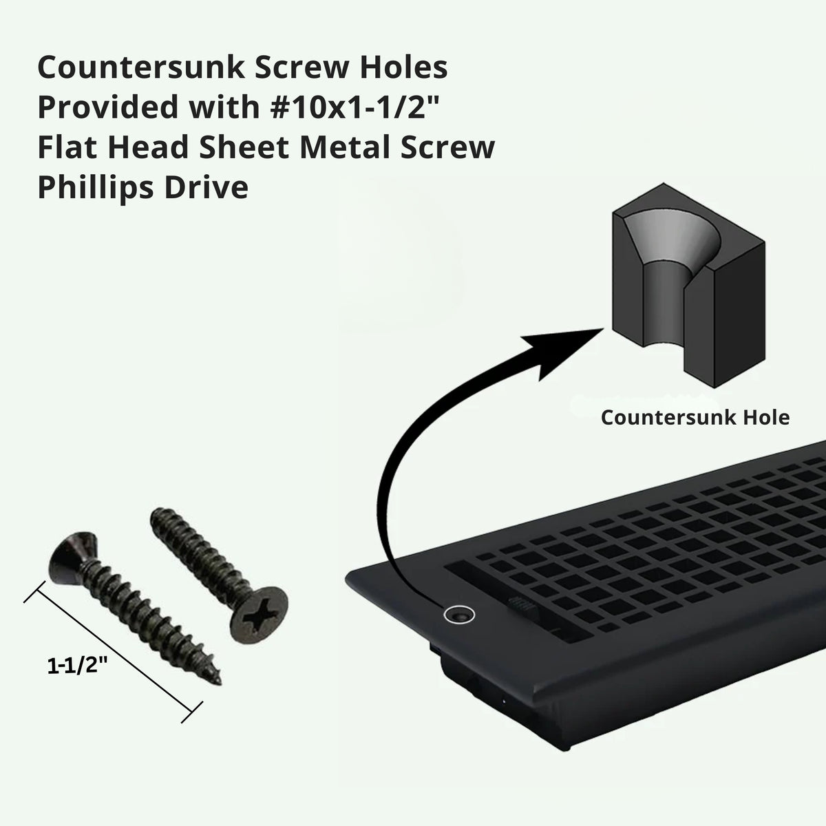 Mosaic air supply vent provided with Countersunk screw holes, 10*1 – ½ flat head sheet metal screw Philips drive