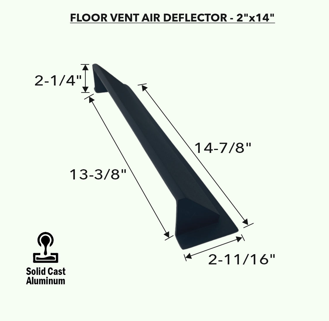 Déflecteur en métal massif 2"x14" en fonte d'aluminium incassable | Déflecteur d'air et de chaleur