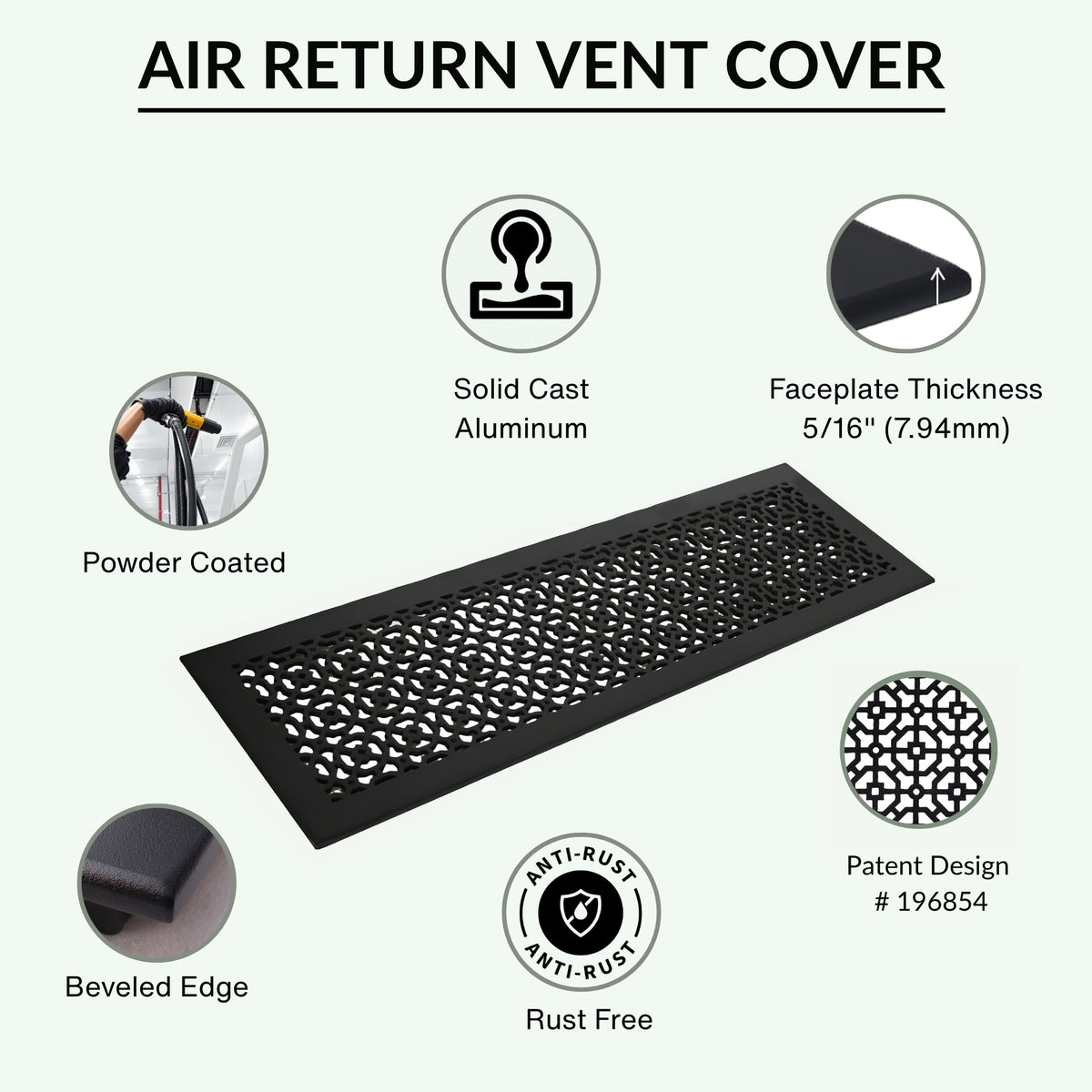 Achtek 4"x24" Retour d'air en fonte d'aluminium robuste | Revêtement en poudre