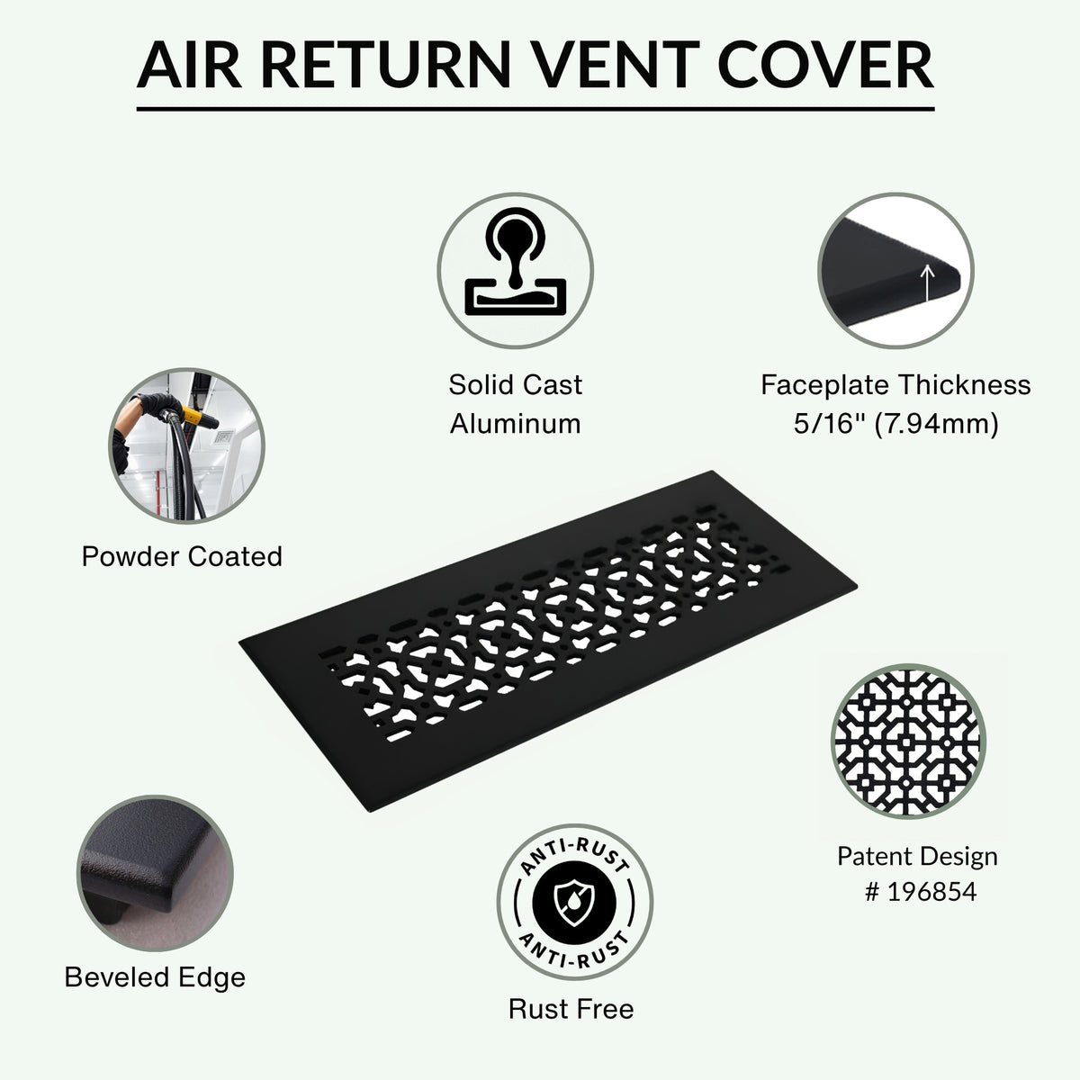 Achtek 3"x10" Retour d'air en fonte d'aluminium robuste | Revêtement en poudre