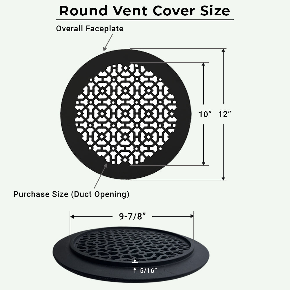 Achtek 10" Duct (12" Overall) Round Vent Cast Aluminum Handcrafted