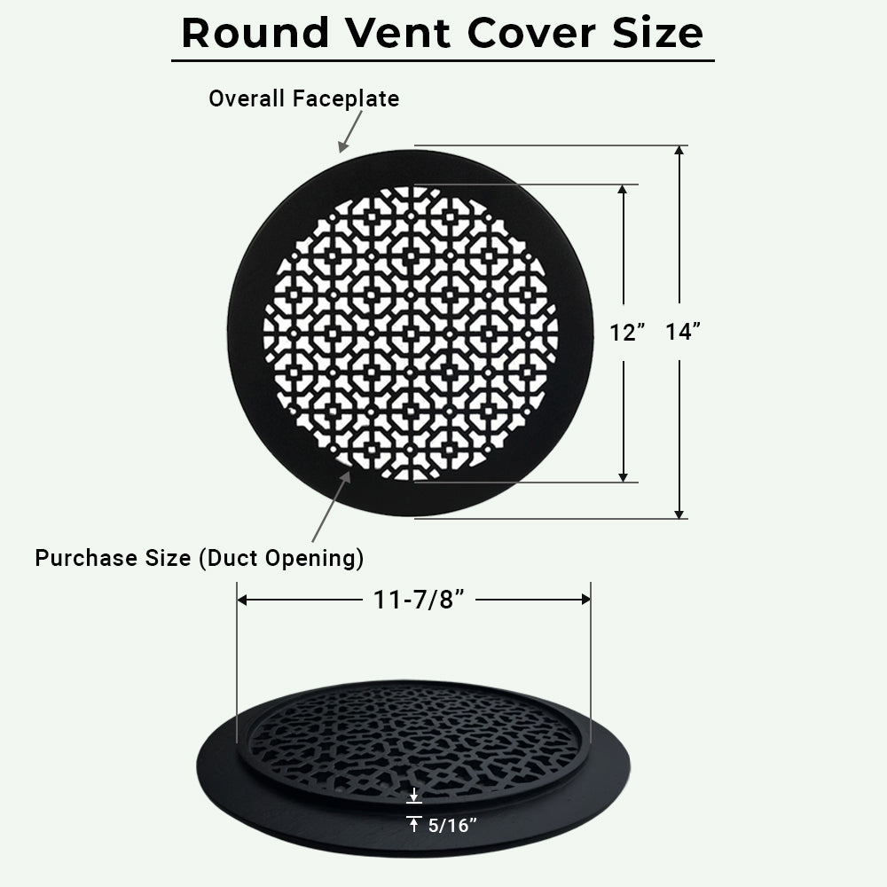 Achtek 12" Duct (14" Overall) Round Vent Cast Aluminum Handcrafted