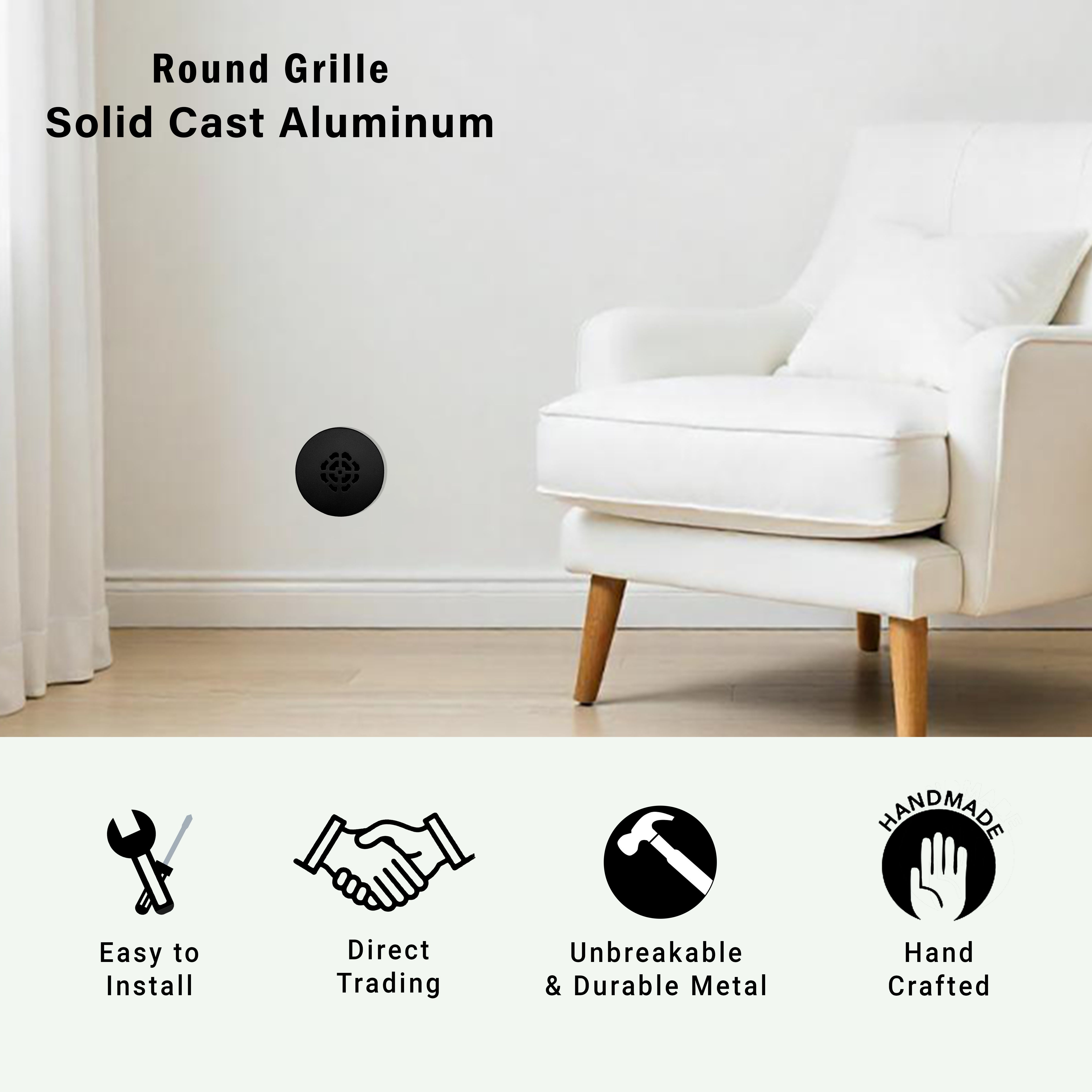 Grille ronde en aluminium moulé massif Achtek de 2,5 po | Revêtement en poudre