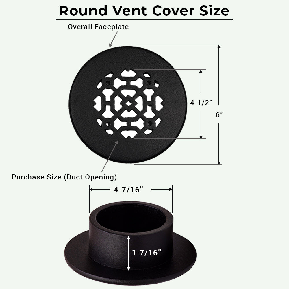 Achtek 4.5" Duct (6" Overall) Round Vent Cast Aluminum Handcrafted