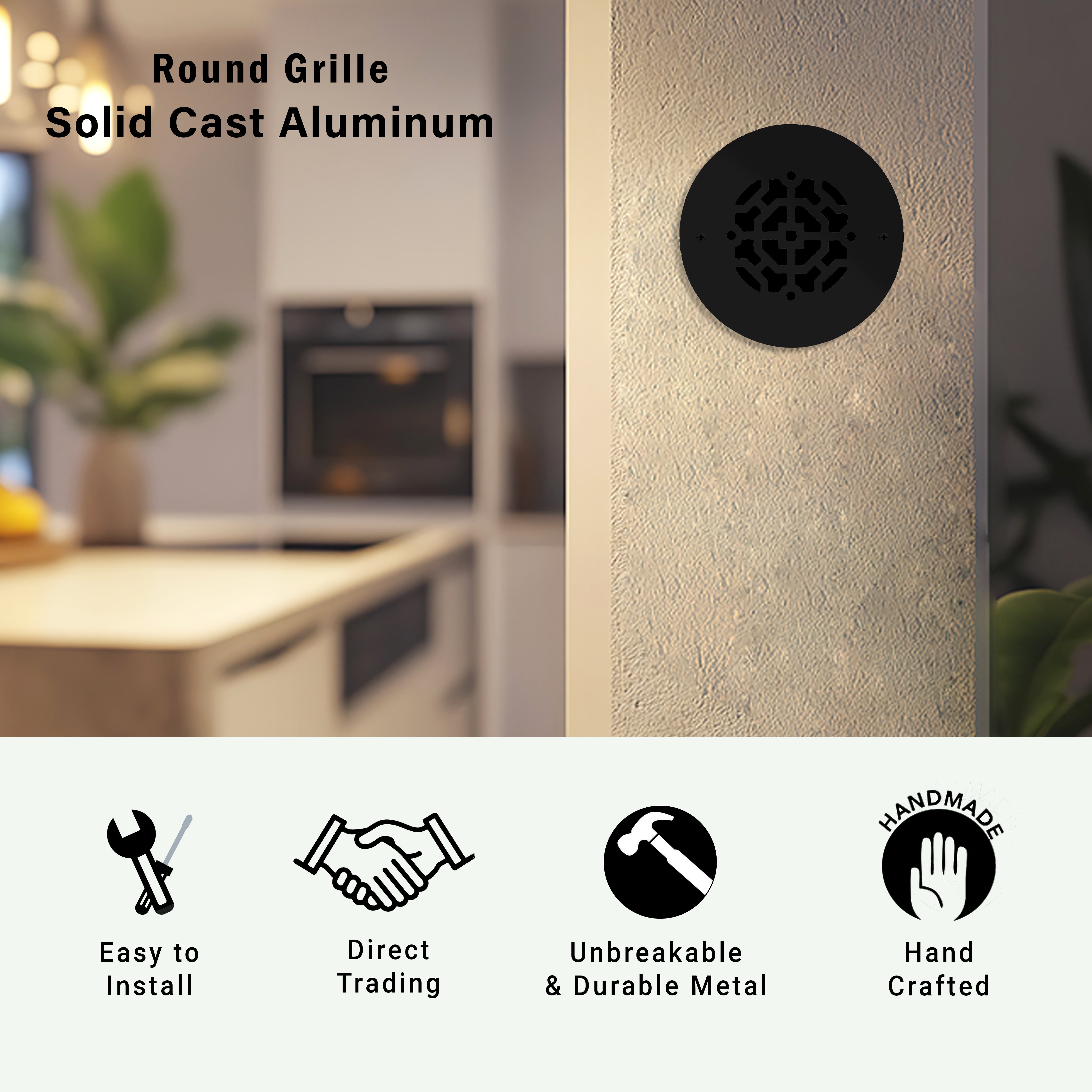 Grille ronde en aluminium moulé massif Achtek de 4 po | Revêtement en poudre