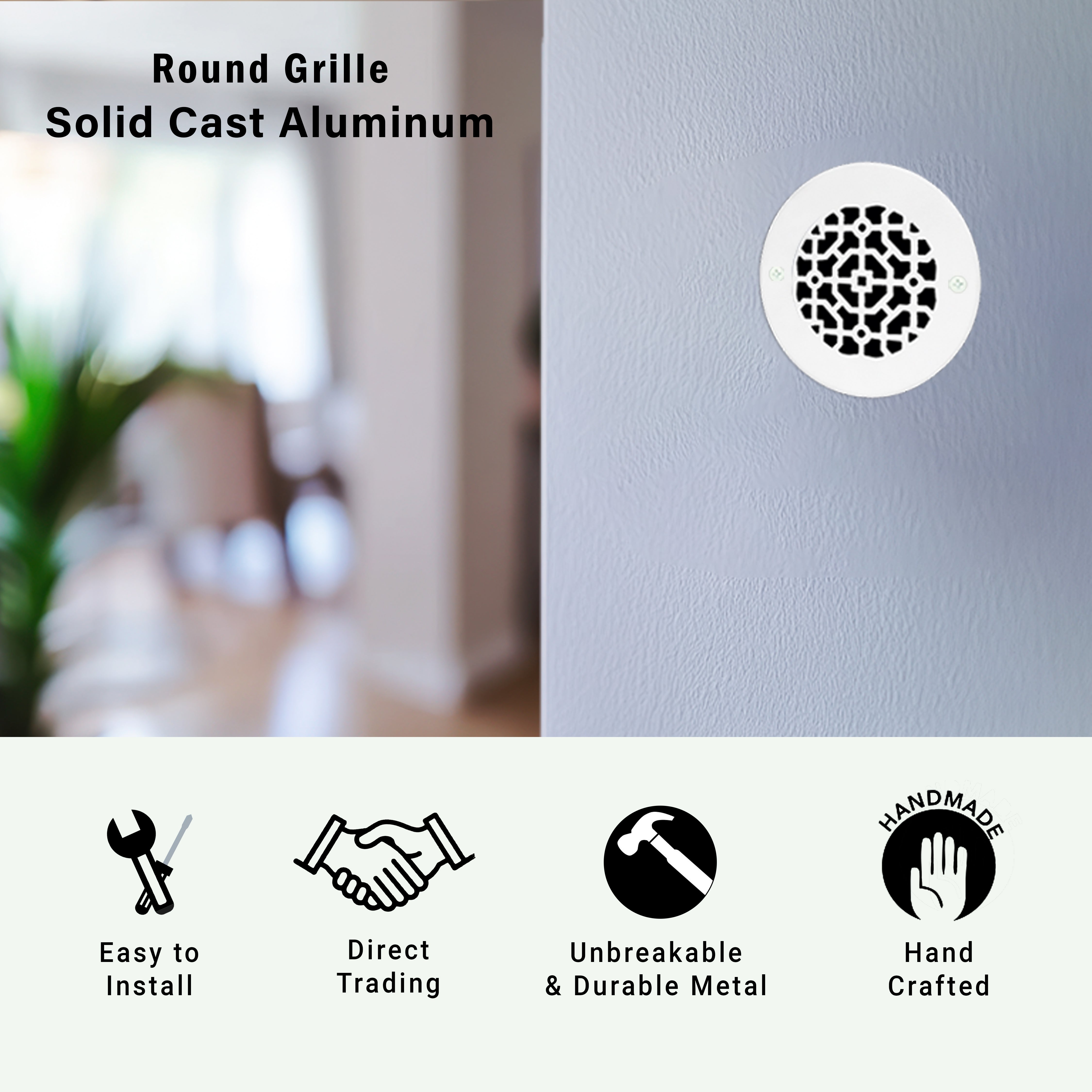 Achtek 5" Duct (6-1/2" Overall) Round Vent Cast Aluminum Handcrafted