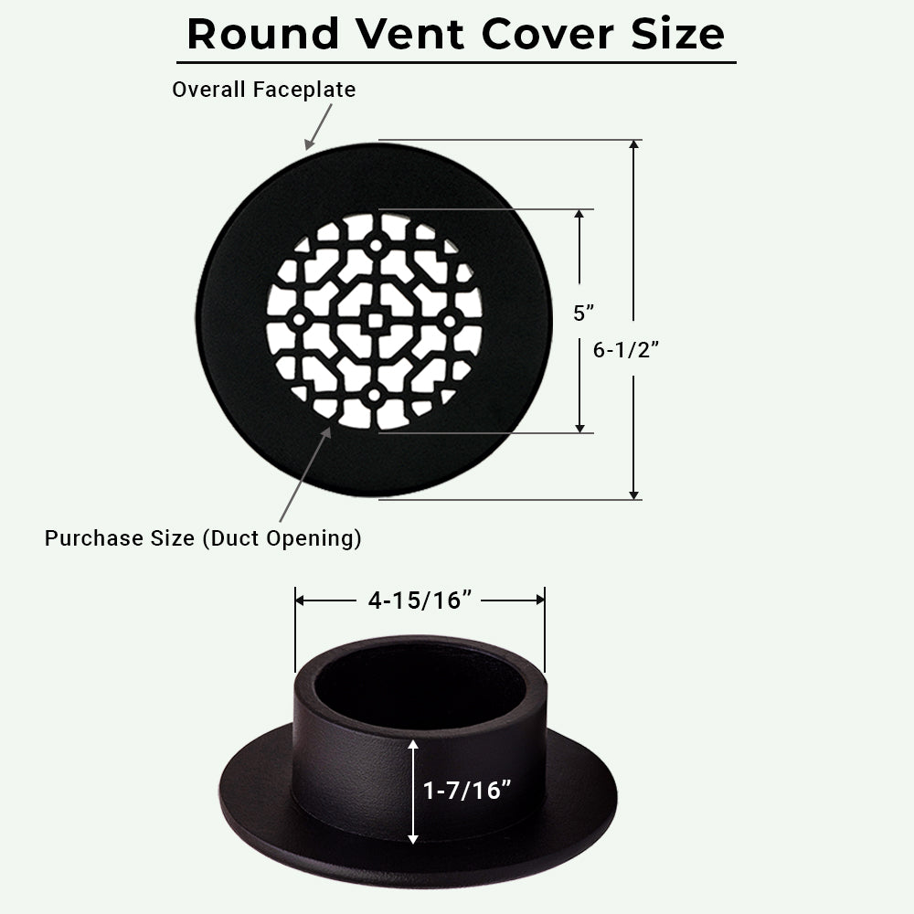 Achtek 5" Duct (6-1/2" Overall) Round Vent Cast Aluminum Handcrafted