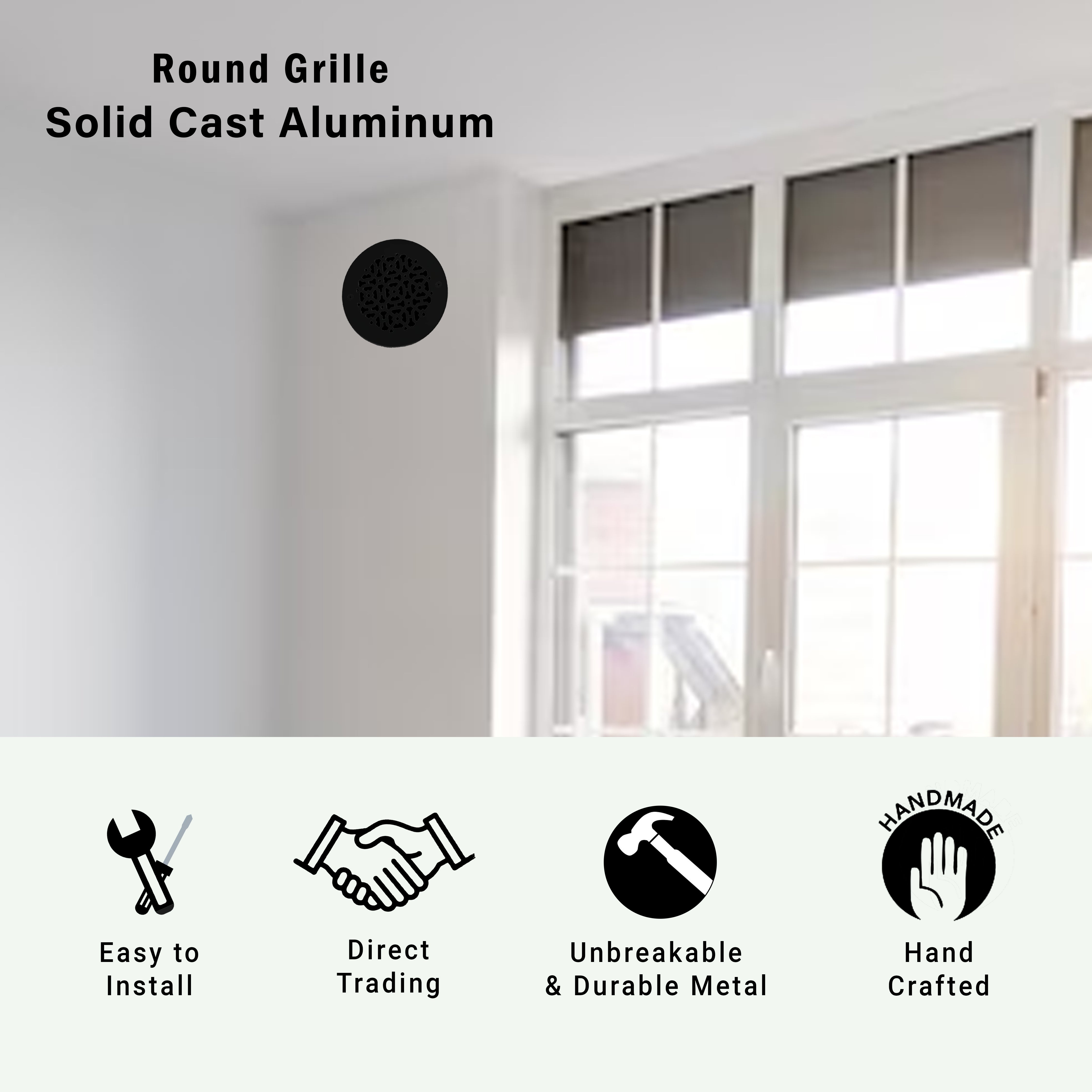 Achtek 7" Duct (8-1/2" Overall) Round Vent Cast Aluminum Handcrafted