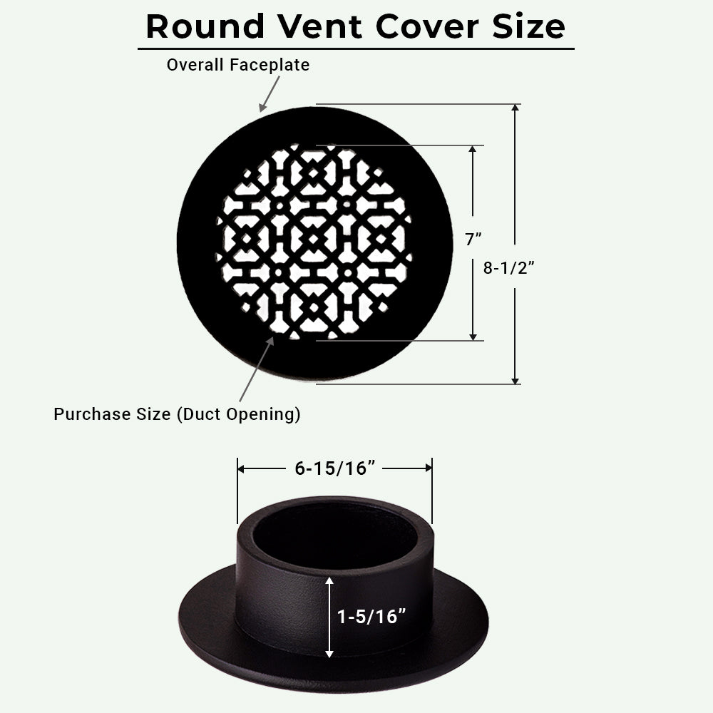 Achtek 7" Duct (8-1/2" Overall) Round Vent Cast Aluminum Handcrafted