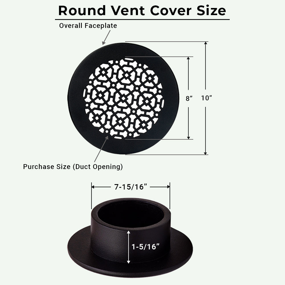 Achtek 8" Duct (10" Overall) Round Vent Cast Aluminum Handcrafted