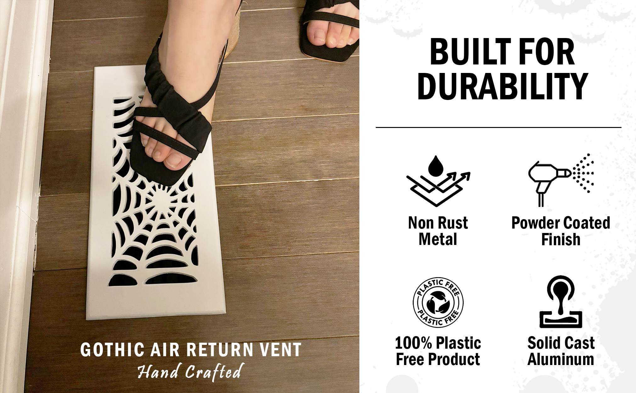 Grille de recouvrement en aluminium moulé robuste de 6"x14" avec ouverture de conduit SPIDER WEB | Revêtement en poudre