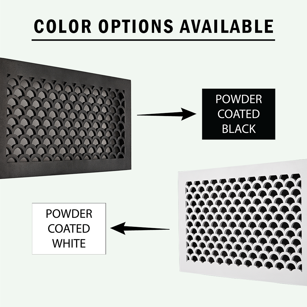 Scallop BASEBOARD 6"x14" Duct opening Solid Cast Aluminum Grill Vent Cover | Powder Coated