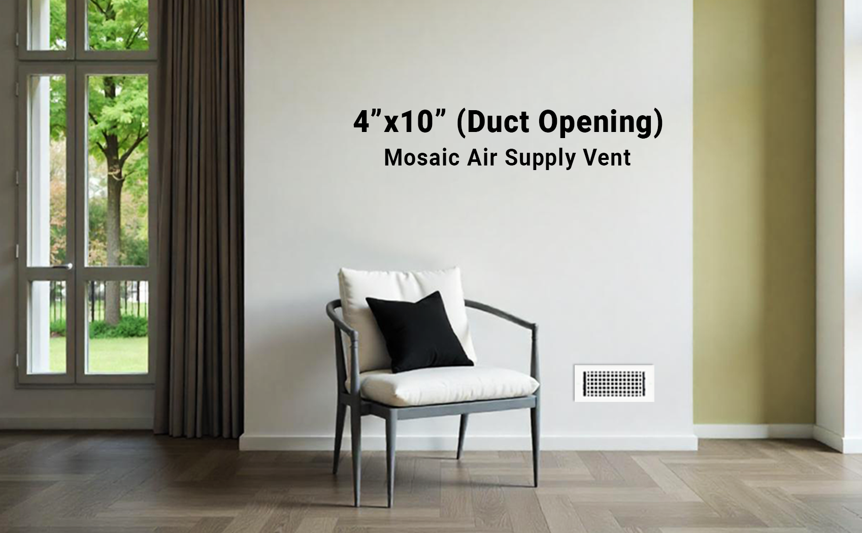 Mosaic 4"x10" Solid Cast Aluminum Air Supply louvered Vent | Powder Coated