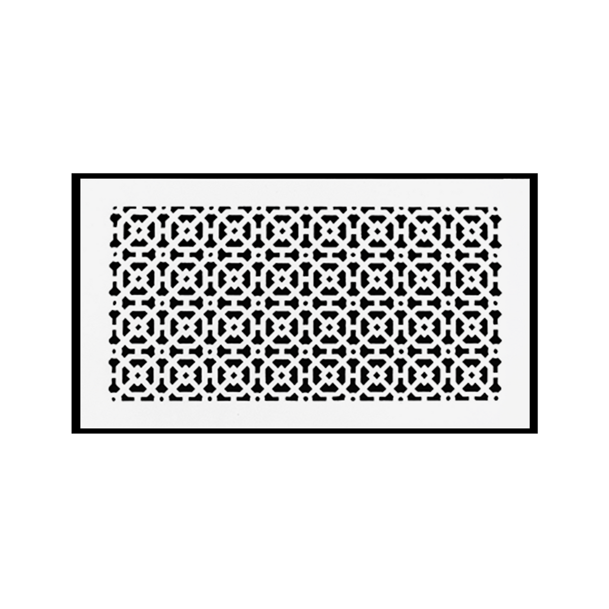 Achtek 10x18 solid cast metal air return vent cover with geometric design, beveled edge, overall back frame provided
