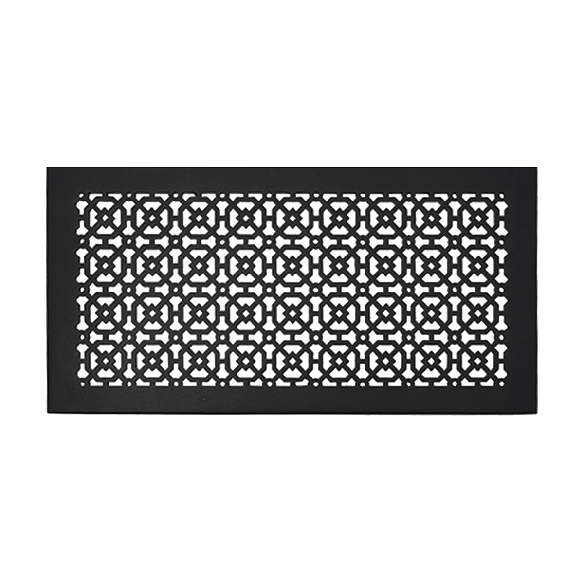 Achtek 10x20 powder coated black air return vent cover for floor with geometric design, overall back frame provided
