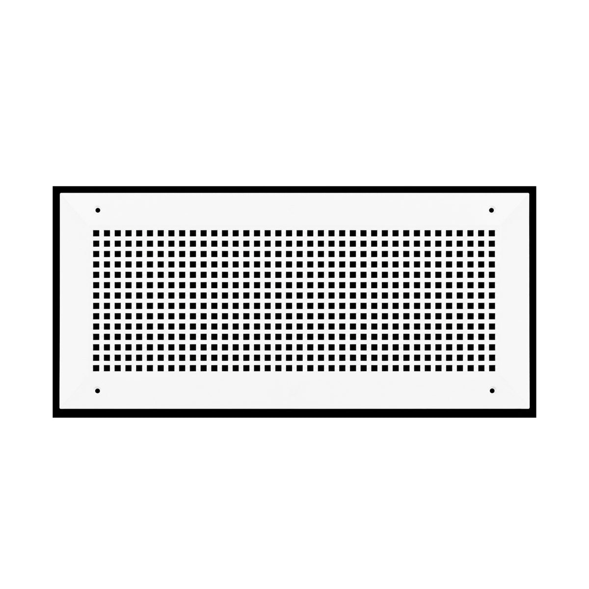 10x24 white powder-coated return cover with dense square pattern, tapered edges, and mounting points