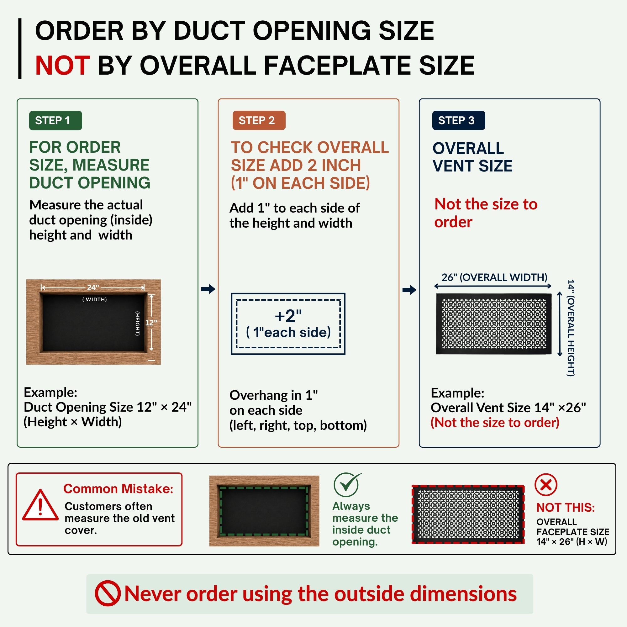 Achtek 12"x24" Heavy Cast Aluminum AIR RETURN | Powder Coated