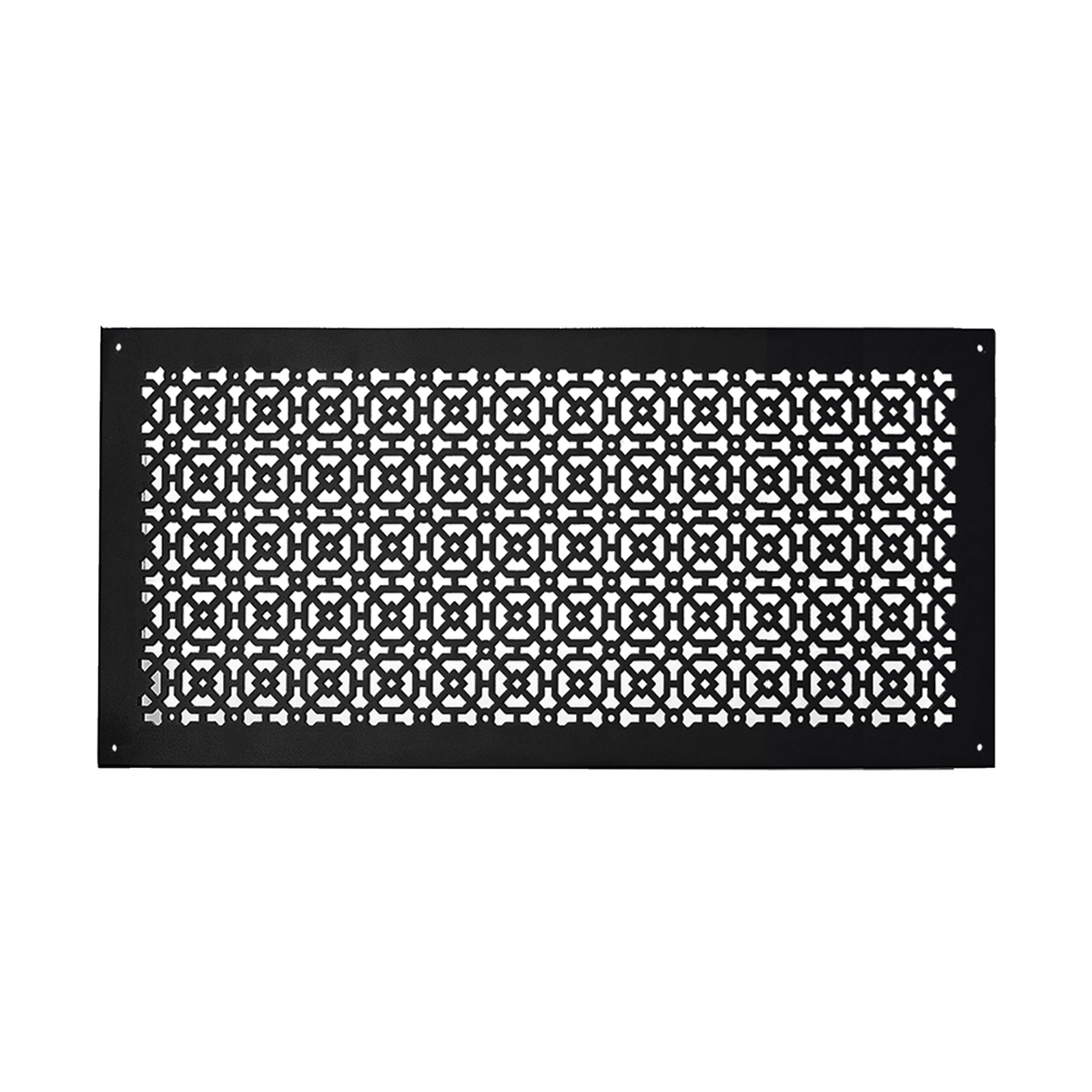 12x26 Achtek powder coated black air return vent for wall with geometric design, beveled edge, countersunk screw holes