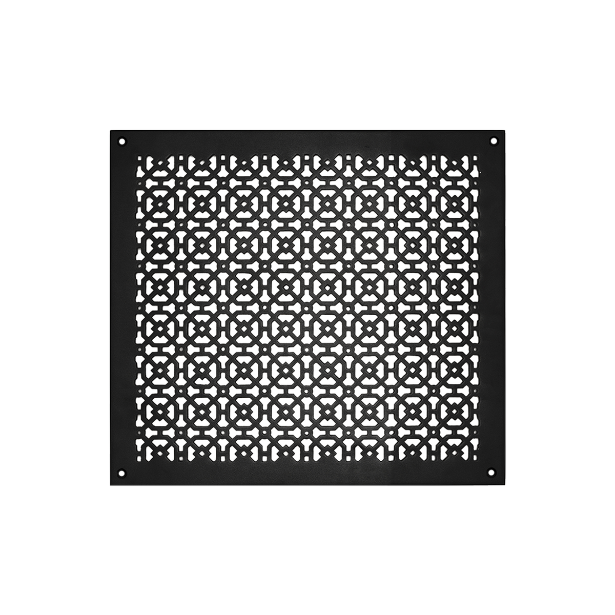Achtek 16x18 black air vent cover with geometric design, beveled edge for floor mounting, provided with matching #10 screws