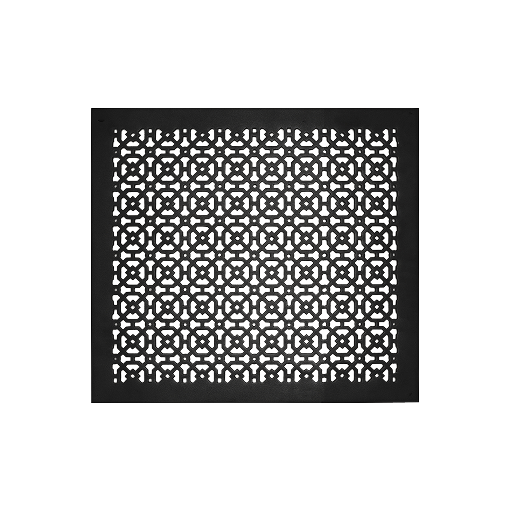 Achtek 16x18 air return vent cover with black finish, geometric pattern, beveled edge, gravity drop installations