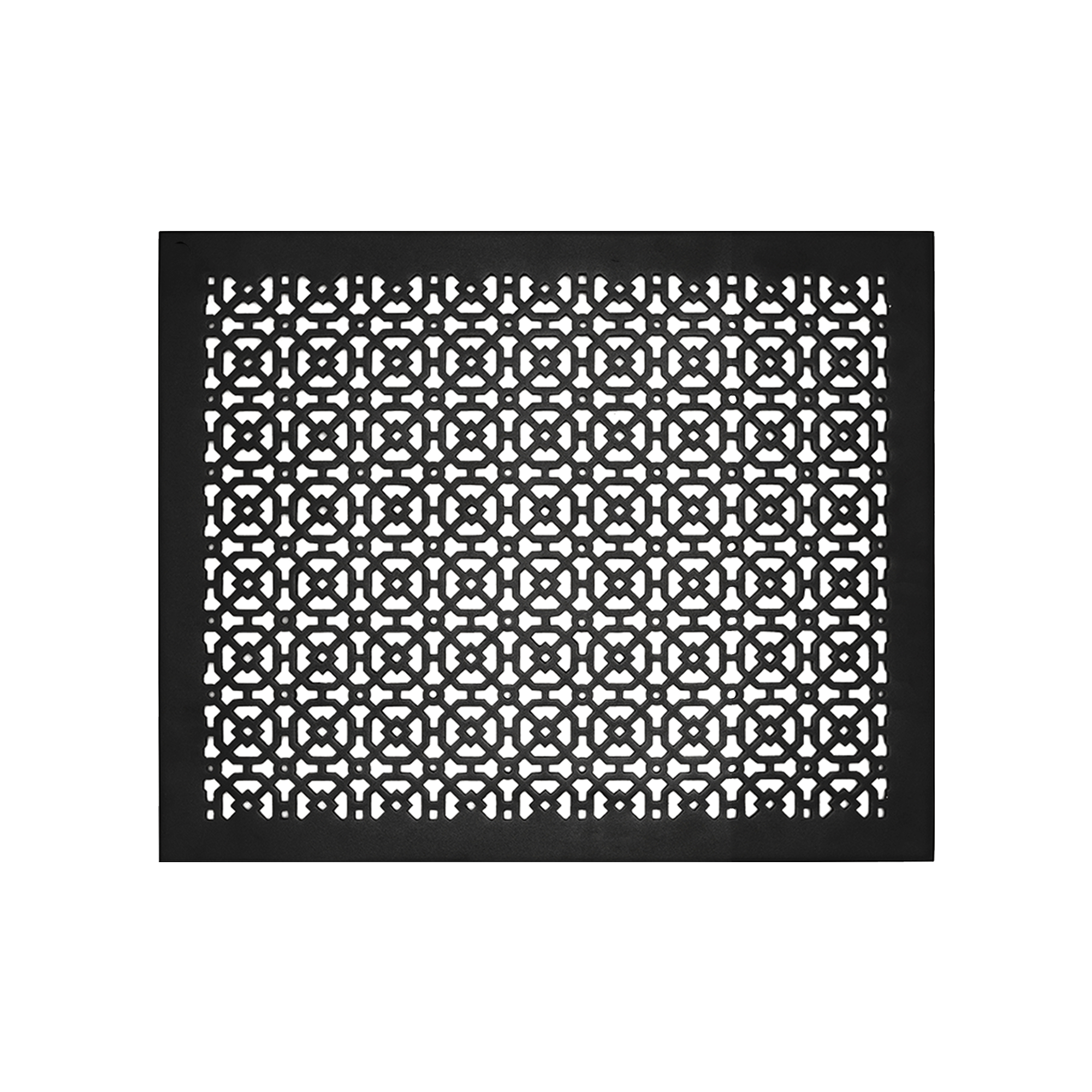Achtek 16x20 black air return vent with geometric design, beveled edge, with gravity drop installations for floor mounting