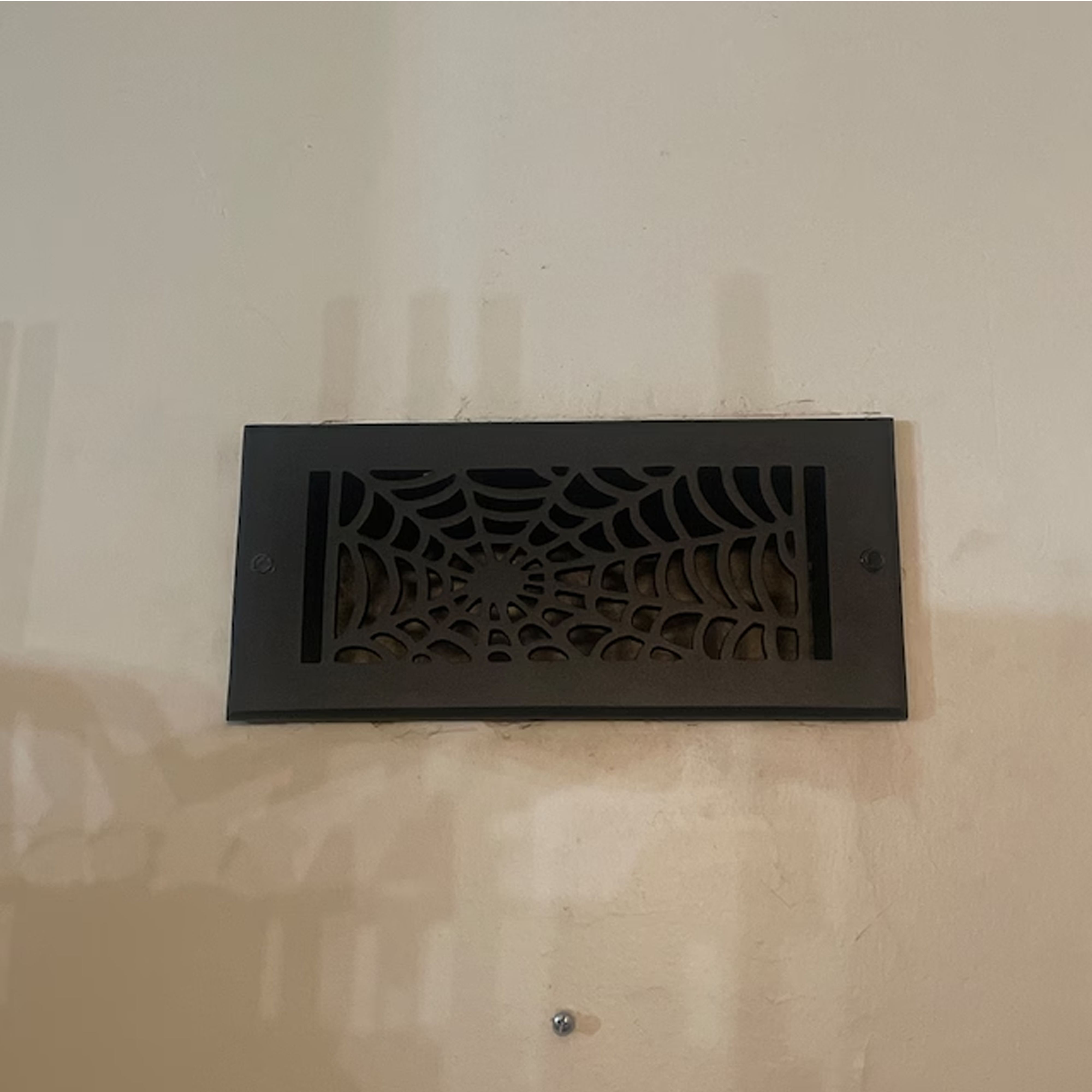 Spooky Gothic Vent cover 2"x 10" Duct Opening (Overall 3-1/2"x 11-3/4") in Spider Web Design | Solid Cast Aluminium Register Cover | Powder Coated