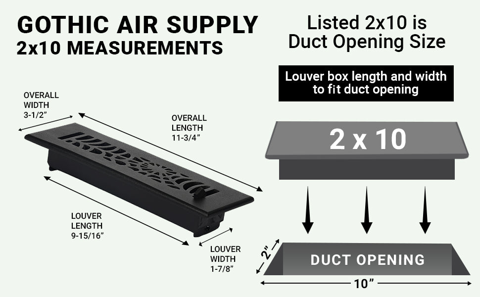 Alimentation en air à persiennes en aluminium moulé massif Spooky Gothic 2"x10" | Revêtement en poudre