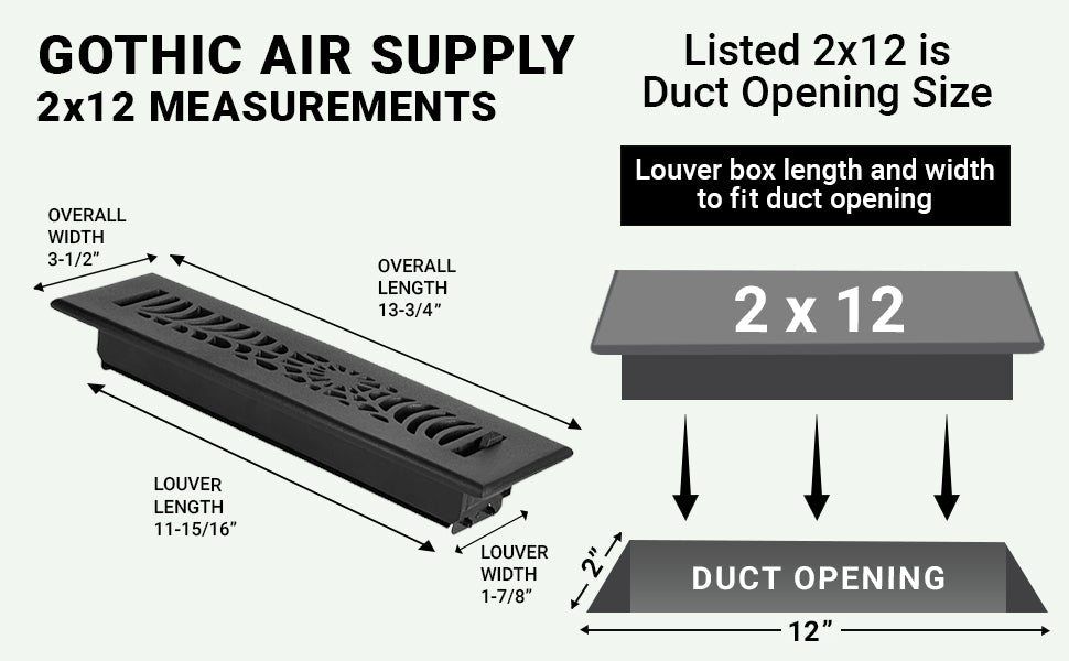 Alimentation en air à persiennes en aluminium moulé massif Spooky Gothic 2"x12" | Revêtement en poudre