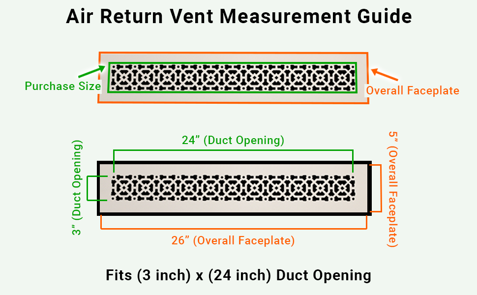 Achtek 3"x24" Retour d'air en fonte d'aluminium robuste | Revêtement en poudre