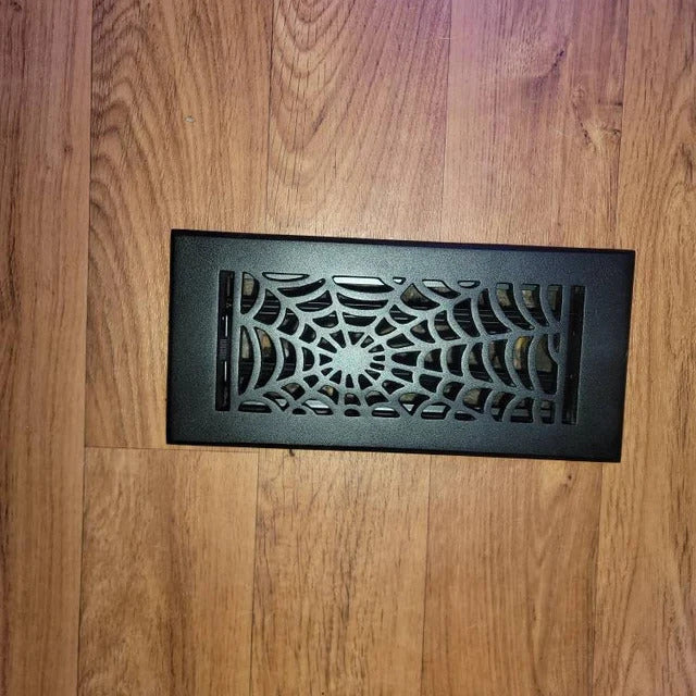 Spooky Gothic Vent cover 3"x 10" Duct Opening (Overall 4-1/2"x 11-3/4") in Spider Web Design | Solid Cast Aluminium Register Cover | Powder Coated